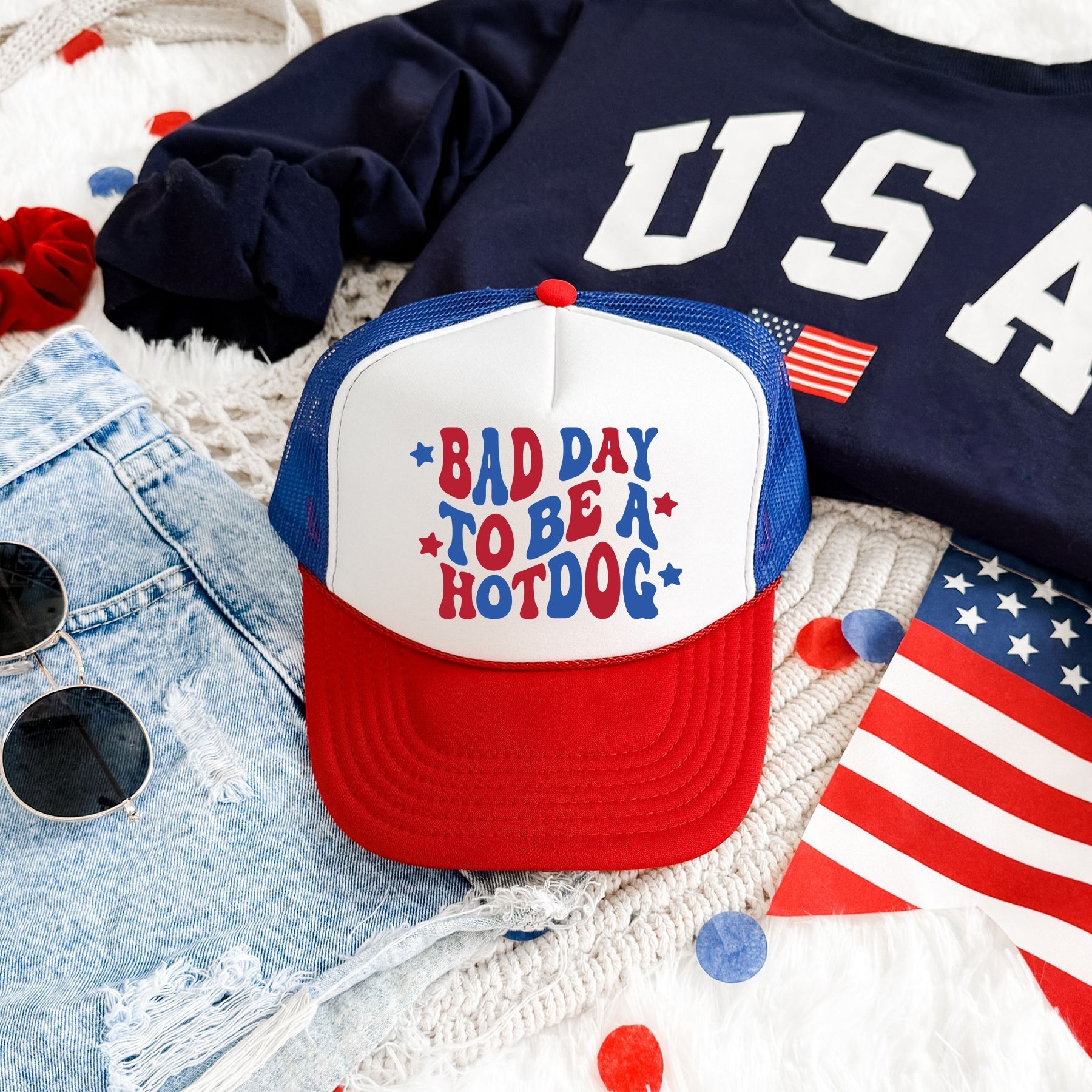 Bad Day To Be A Hotdog, Stars, Patriotic Trucker Hat