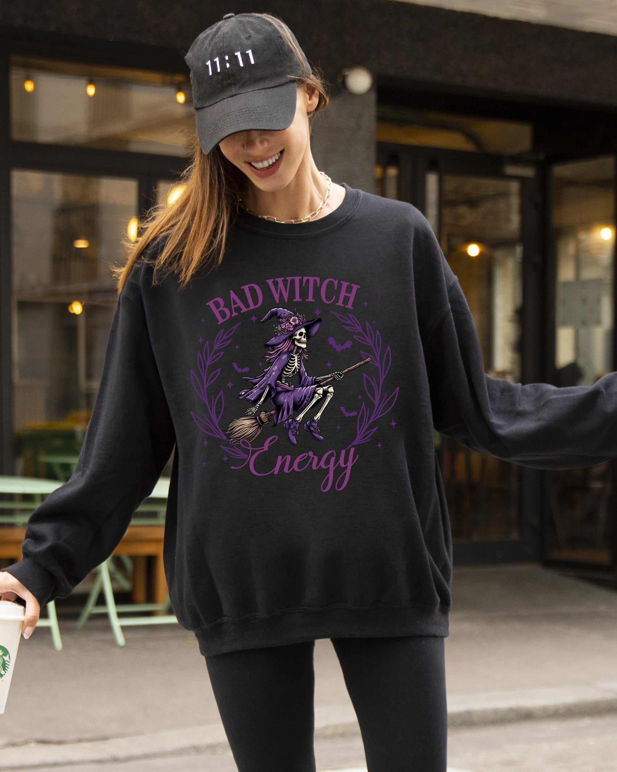 Bad Witch Energy Halloween Broom Skeleton Spooky Witch Vibes Cozy Soft Sweatshirt