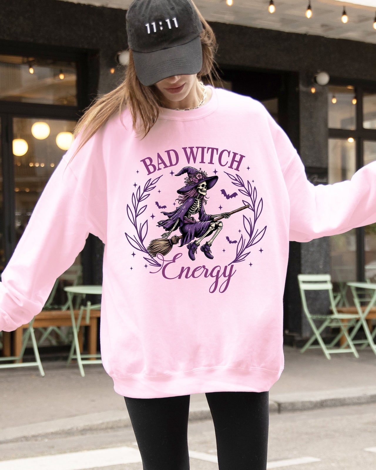 Bad Witch Energy Halloween Broom Skeleton Spooky Witch Vibes Cozy Soft Sweatshirt