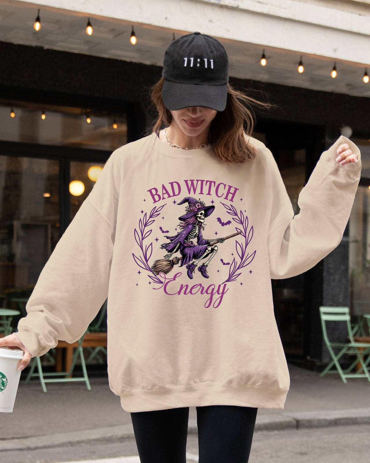Bad Witch Energy Halloween Broom Skeleton Spooky Witch Vibes Cozy Soft Sweatshirt