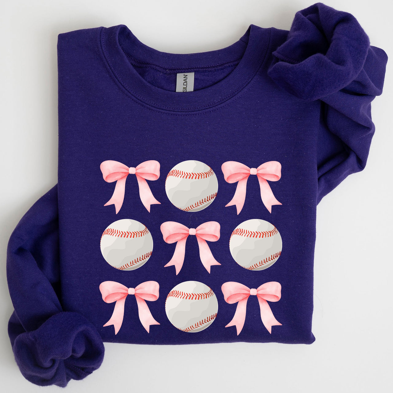 Baseball Pink Bows Mother Mama Sports Coquette Vintage Inspired Cozy Heartfelt Fan Mom Sweatshirt