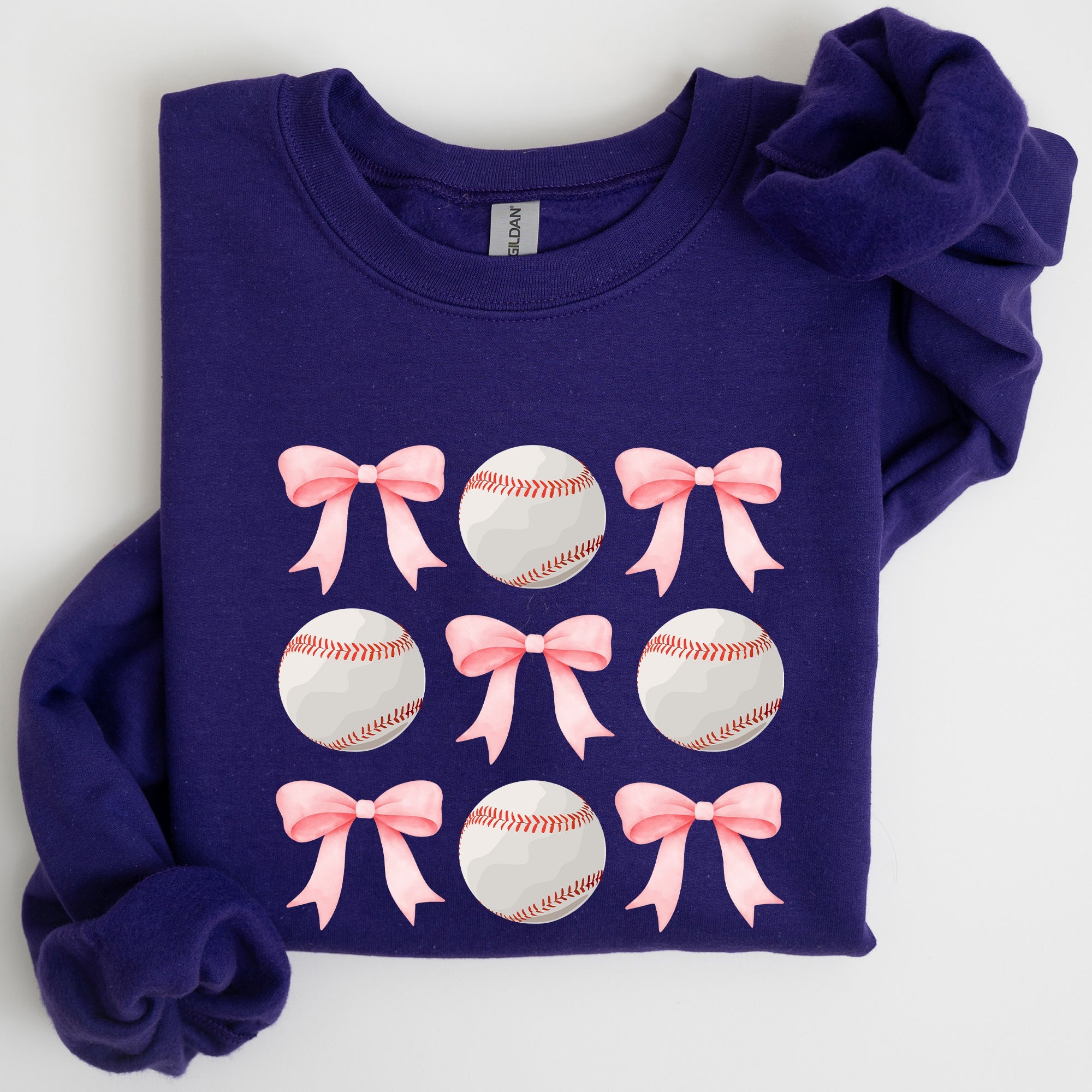 Baseball Pink Bows Mother Mama Sports Coquette Vintage Inspired Cozy Heartfelt Fan Mom Sweatshirt