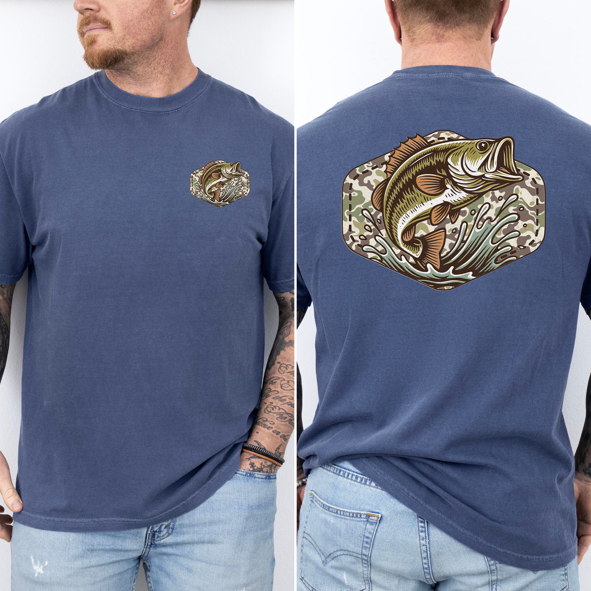 Bass Fishing Camouflage Old School Outdoorsman Print Inspired By Riverbank Angling Comfort Colors Tee