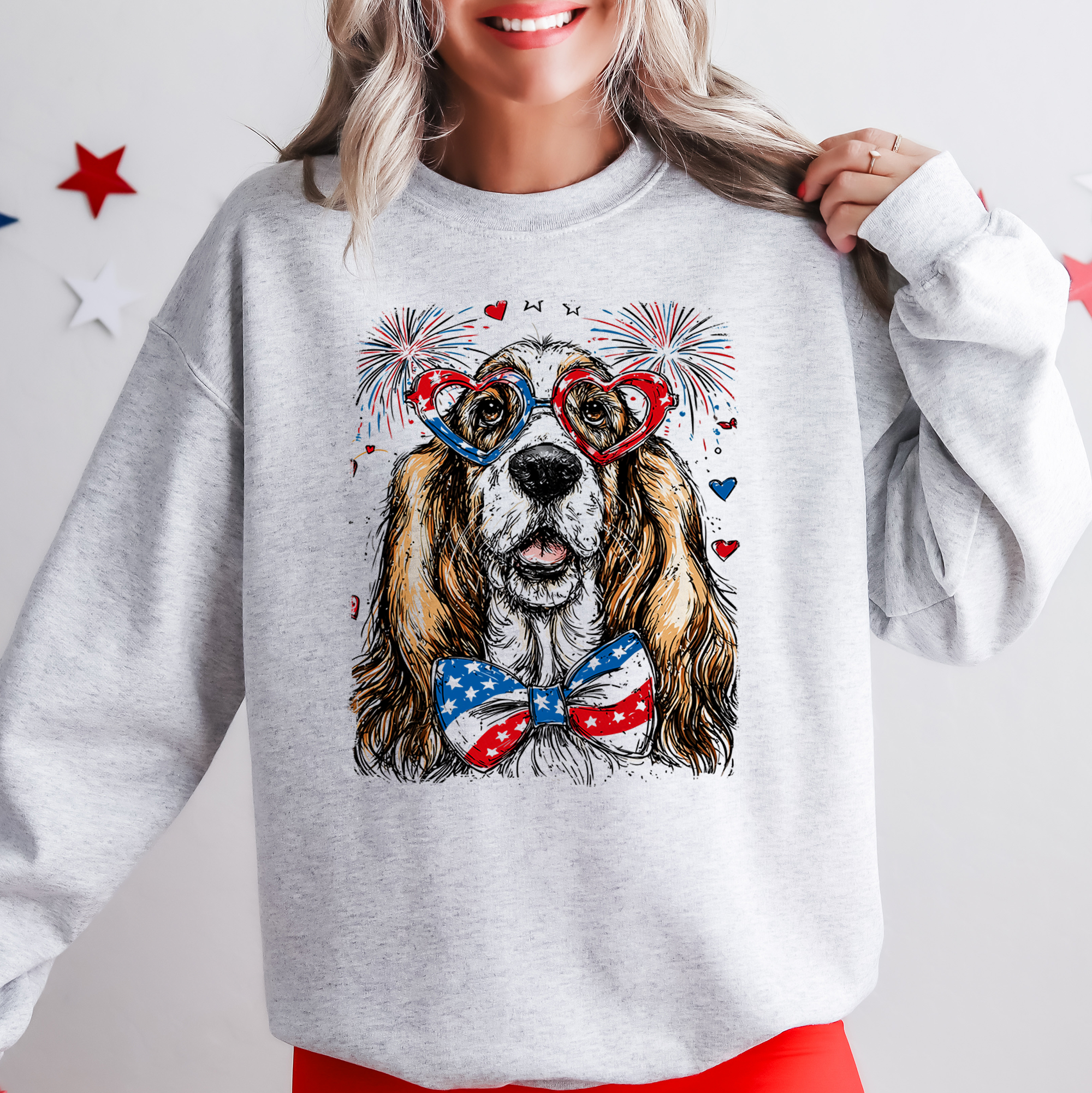 Basset Hound Patriotic Dog USA Flag Patch Independence Day Edition All American Sweatshirt
