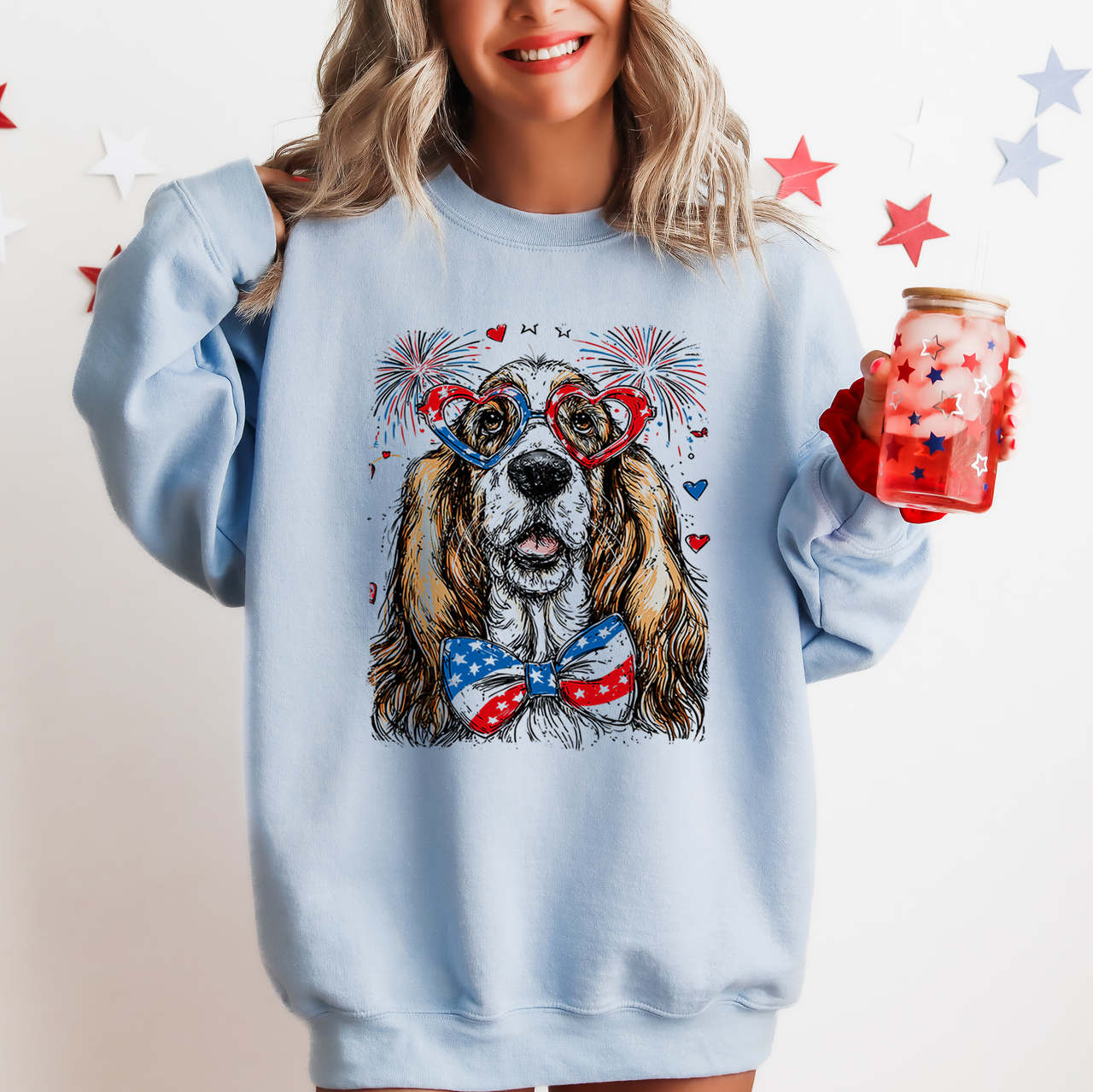 Basset Hound Patriotic Dog USA Flag Patch Independence Day Edition All American Sweatshirt