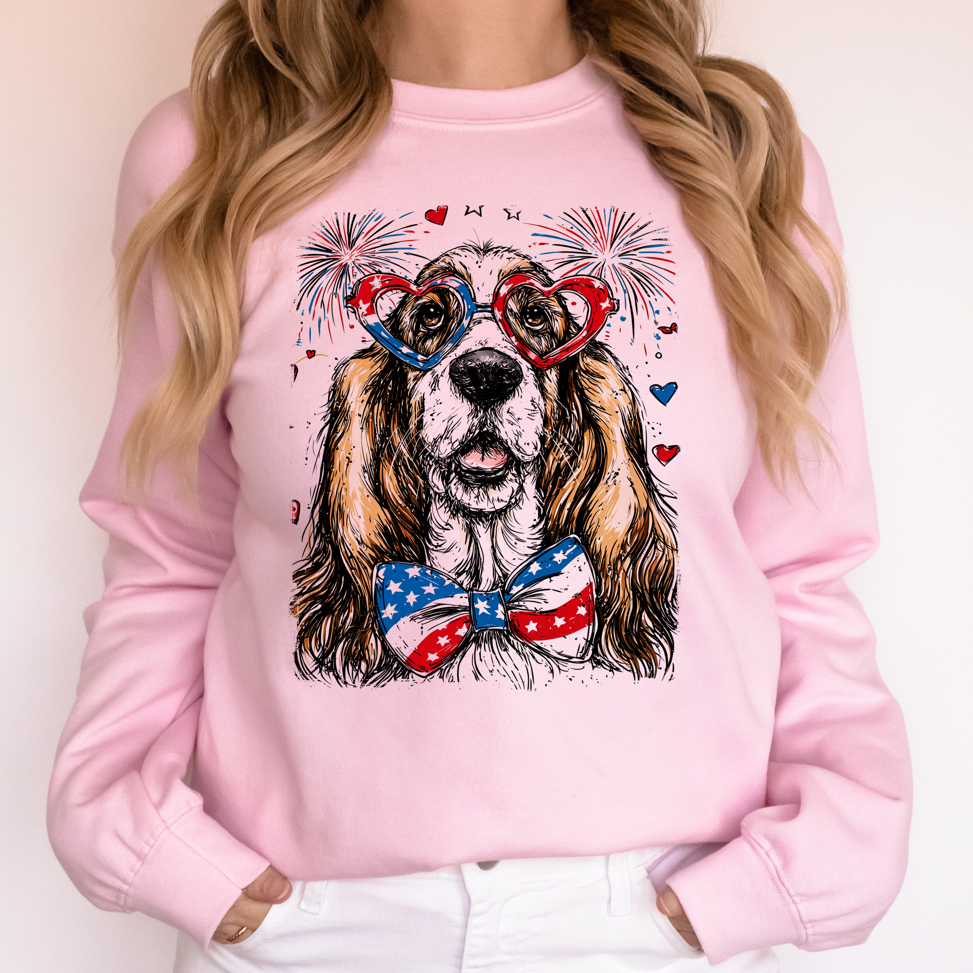 Basset Hound Patriotic Dog USA Flag Patch Independence Day Edition All American Sweatshirt