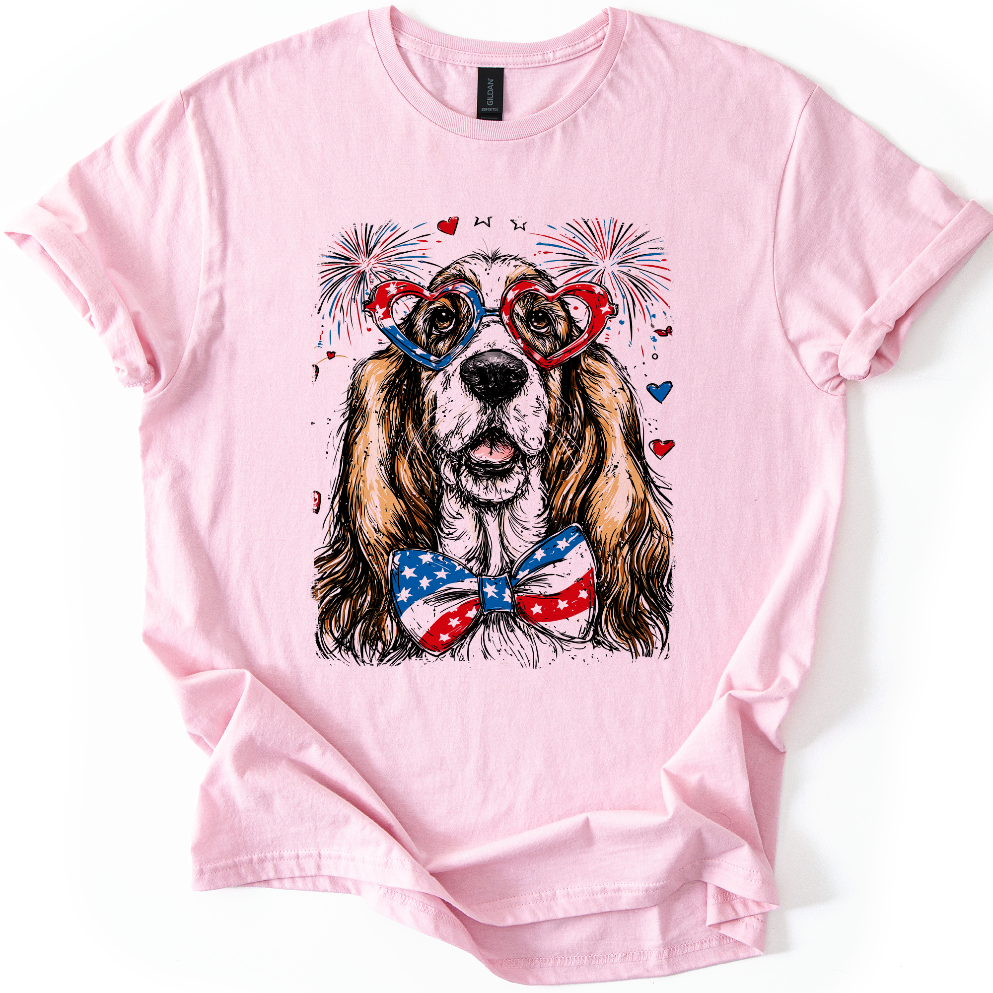 Basset Hound Patriotic Dog USA American Flag Fourth Of July Pet Lover Graphic Tee