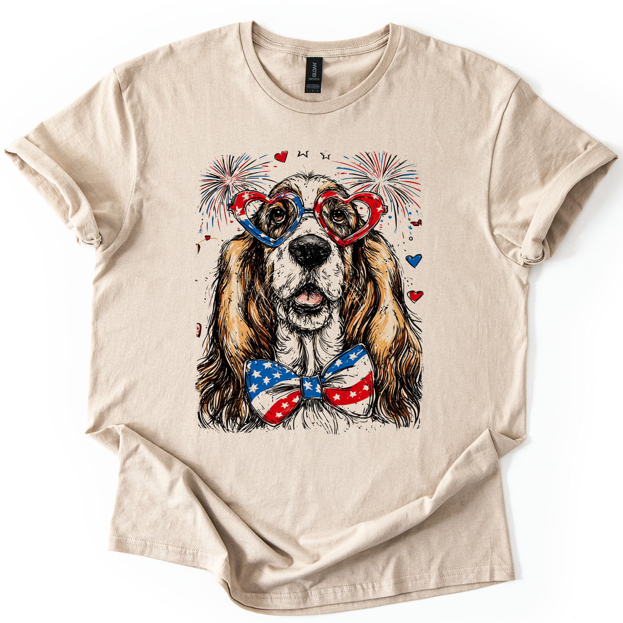 Basset Hound Patriotic Dog USA American Flag Fourth Of July Pet Lover Graphic Tee