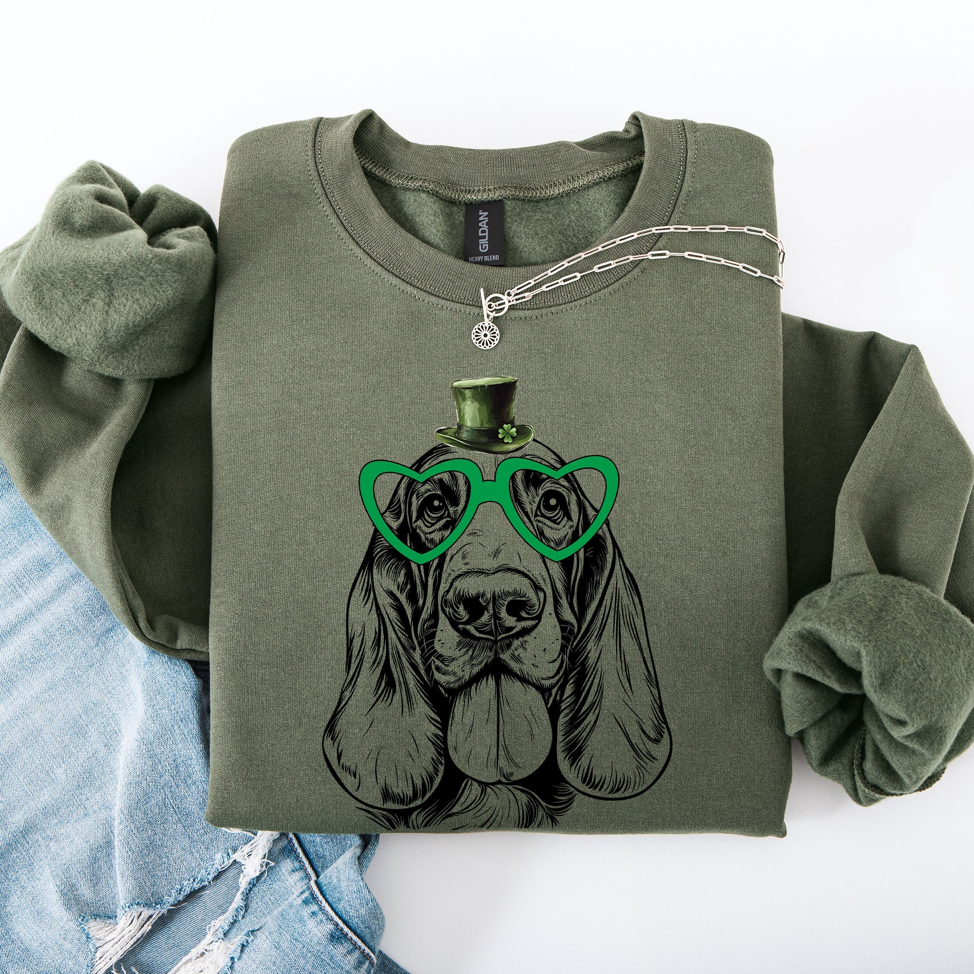 Basset Hound Adorable Dog St Patrick's Day Lucky Irish Pride Festive Cozy Sweatshirt