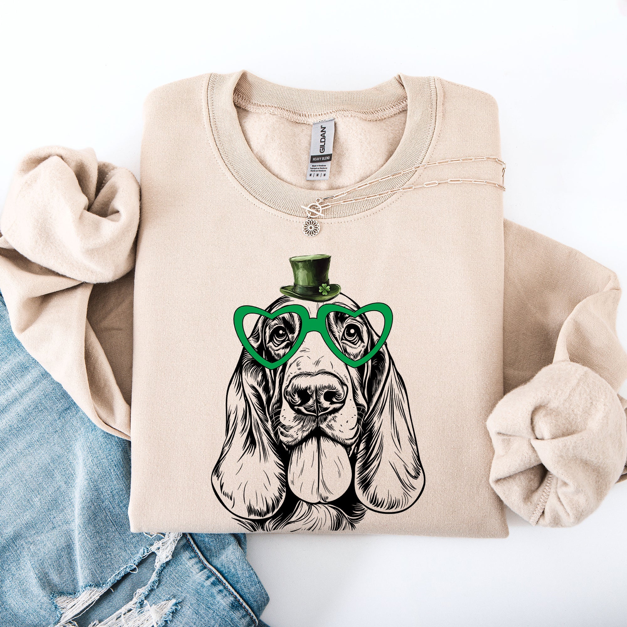 Basset Hound Adorable Dog St Patrick's Day Lucky Irish Pride Festive Cozy Sweatshirt