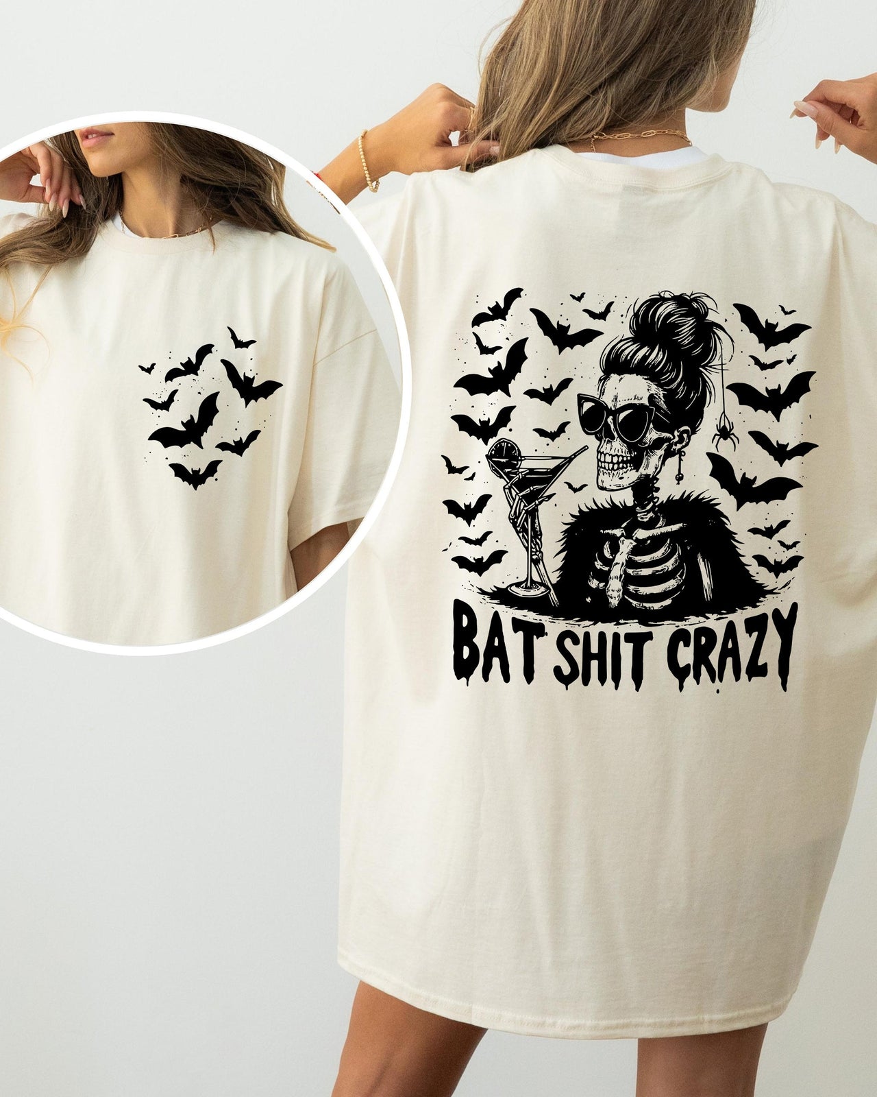 Bat Shit Crazy Skeleton Halloween Witch Crude Sarcastic Vulgar Comfort Colors Tee