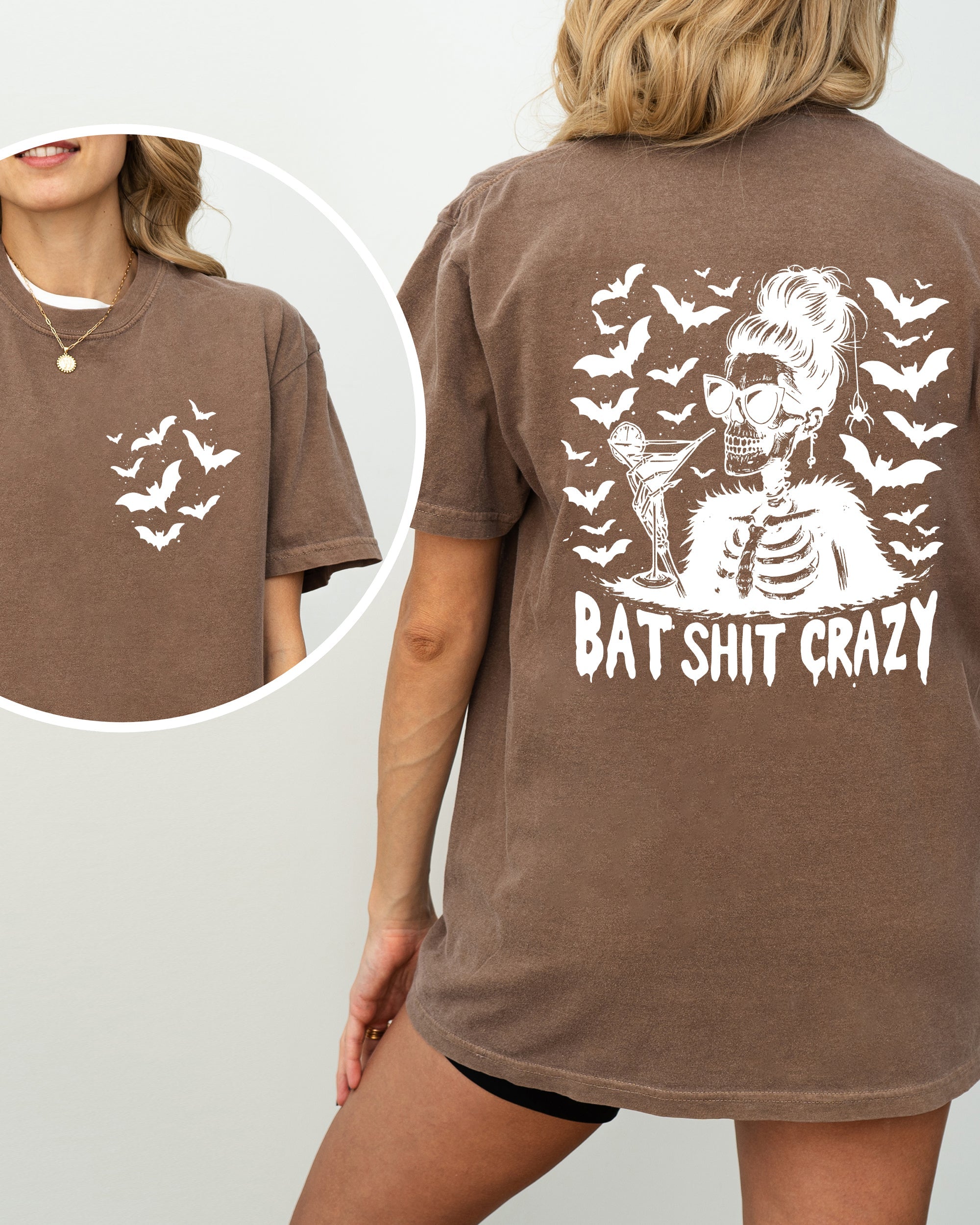 Bat Shit Crazy Skeleton Halloween Witch Crude Sarcastic Vulgar Comfort Colors Tee