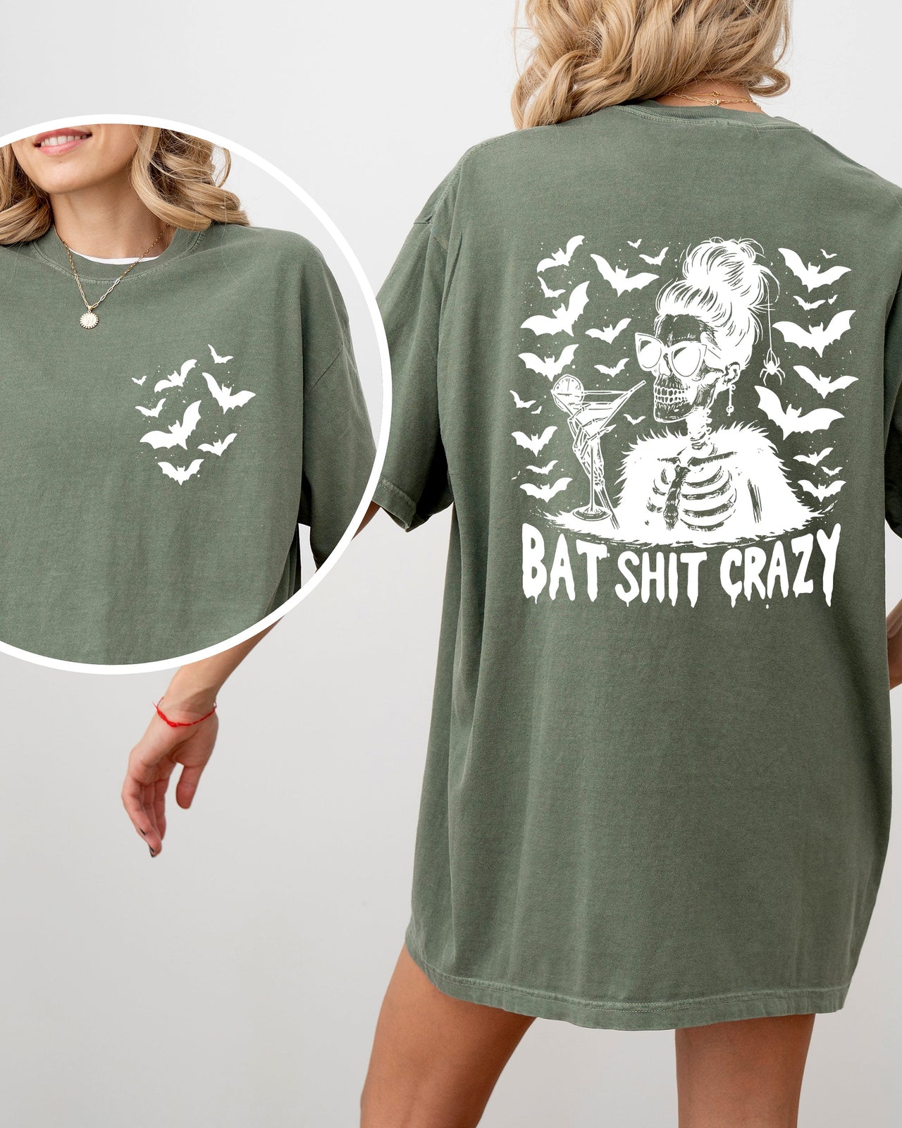 Bat Shit Crazy Skeleton Halloween Witch Crude Sarcastic Vulgar Comfort Colors Tee