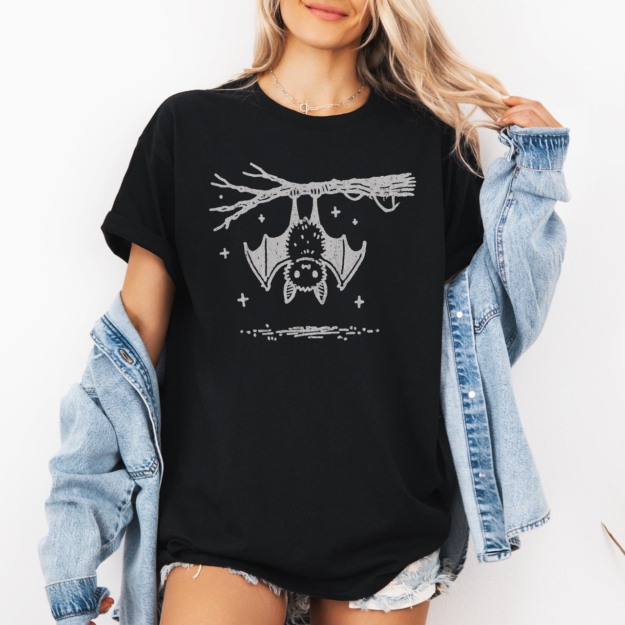 Cute Adorable Bat Halloween Night Sky Flying Silhouette Whimsical Cartoonish Party Graphic Tee