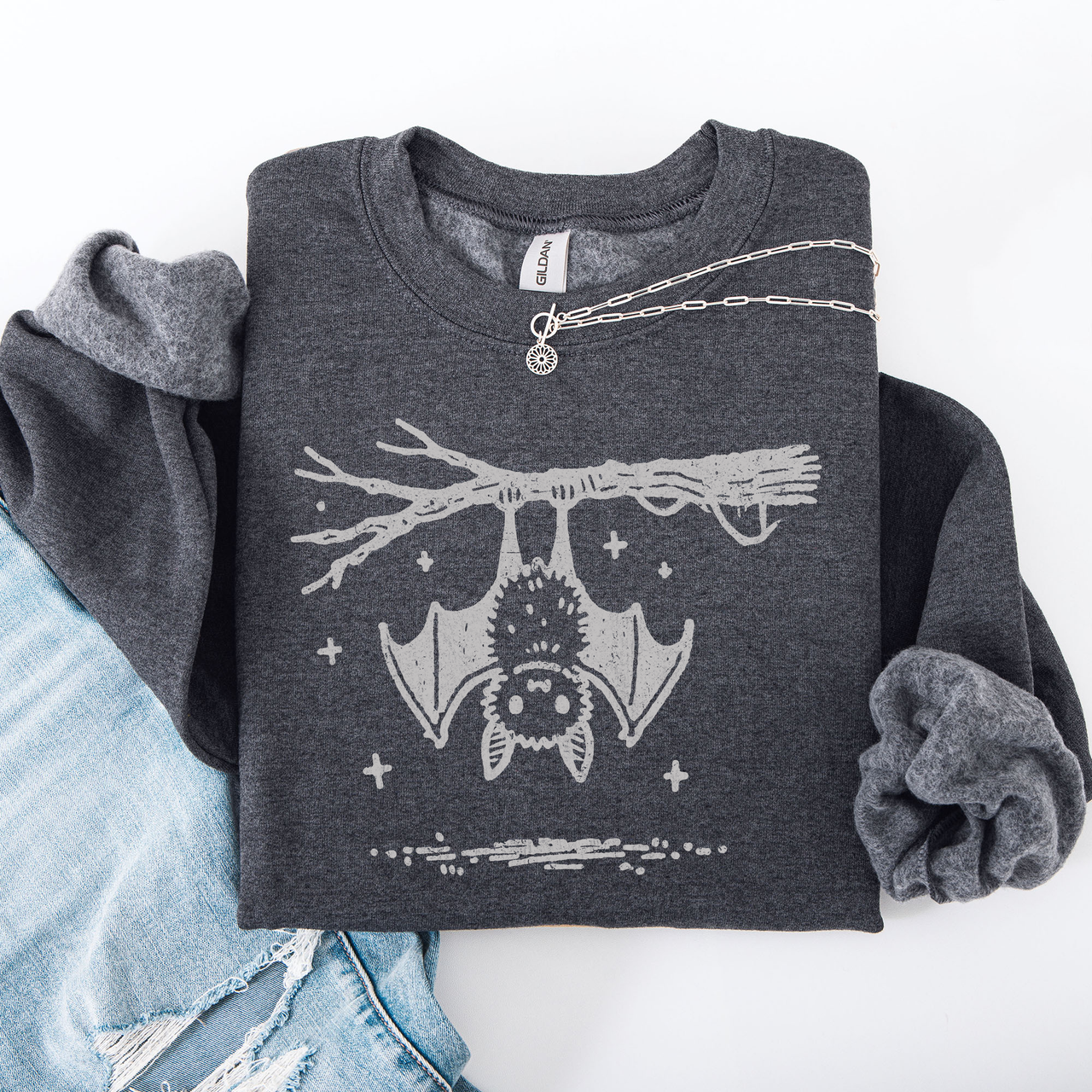Bat Cute Adorable Halloween Graphic Illustration Cozy Fleece Playful Autumn Nightfall Sweatshirt