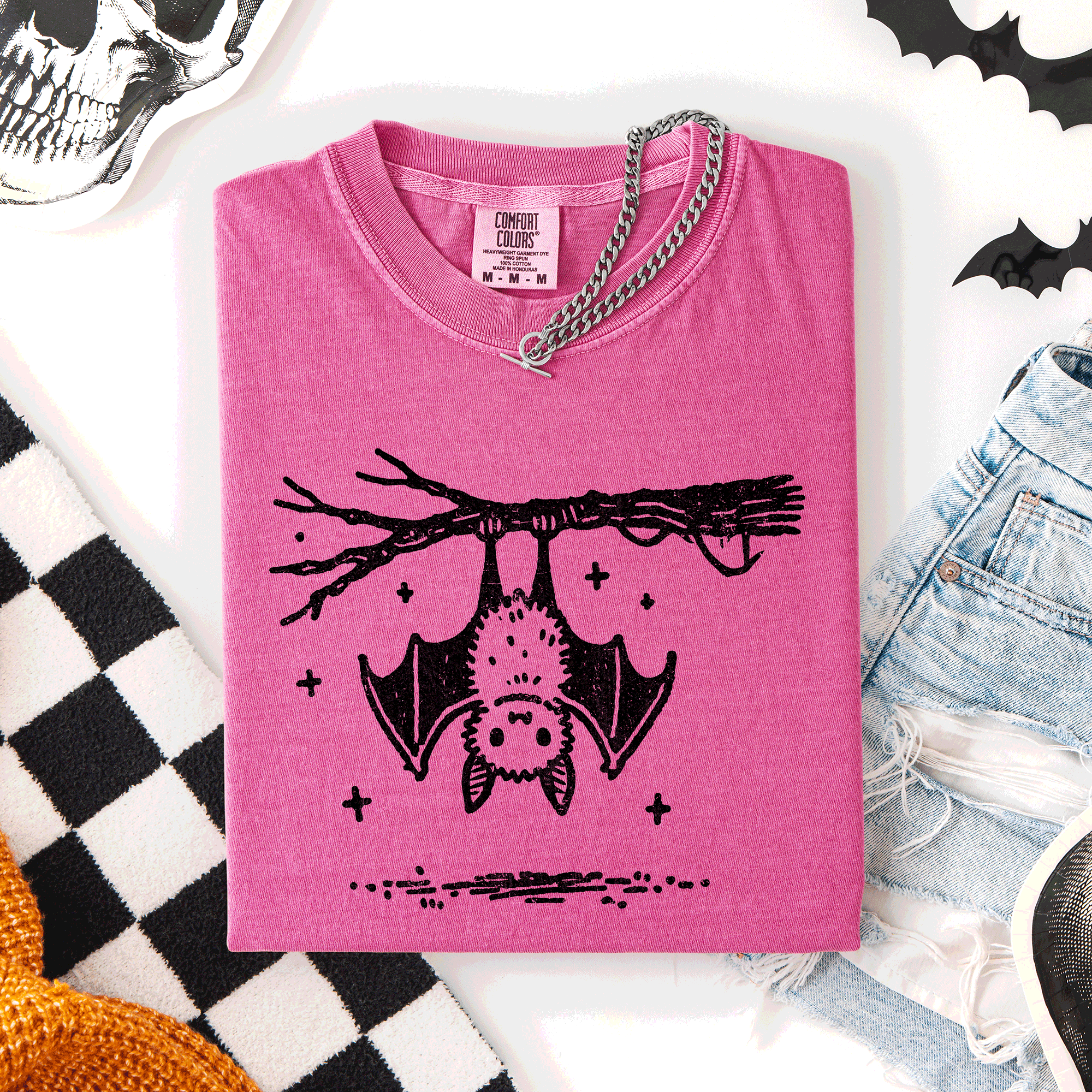 Cute Bat Halloween Nightfall Spooky Silhouette Adorable Creature Comfort Colors Tee