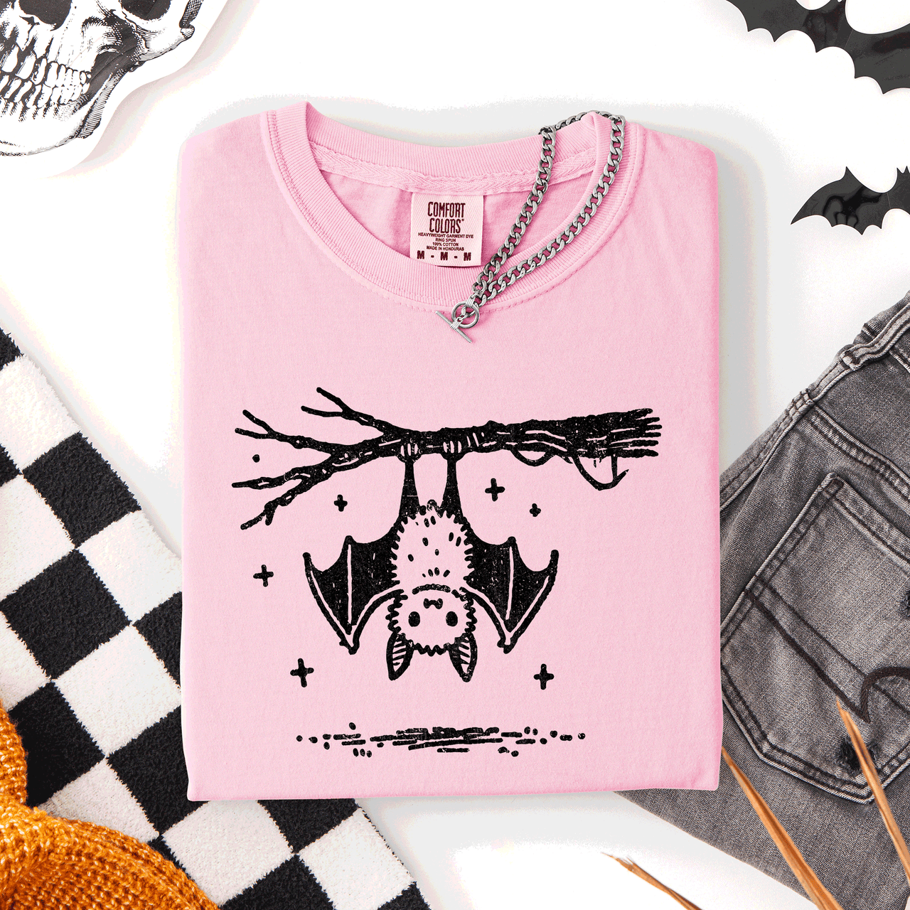 Cute Bat Halloween Nightfall Spooky Silhouette Adorable Creature Comfort Colors Tee