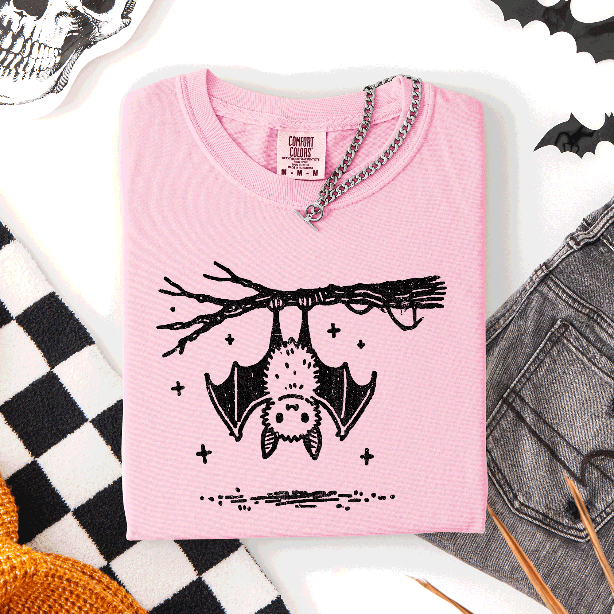 Cute Bat Halloween Nightfall Spooky Silhouette Adorable Creature Comfort Colors Tee