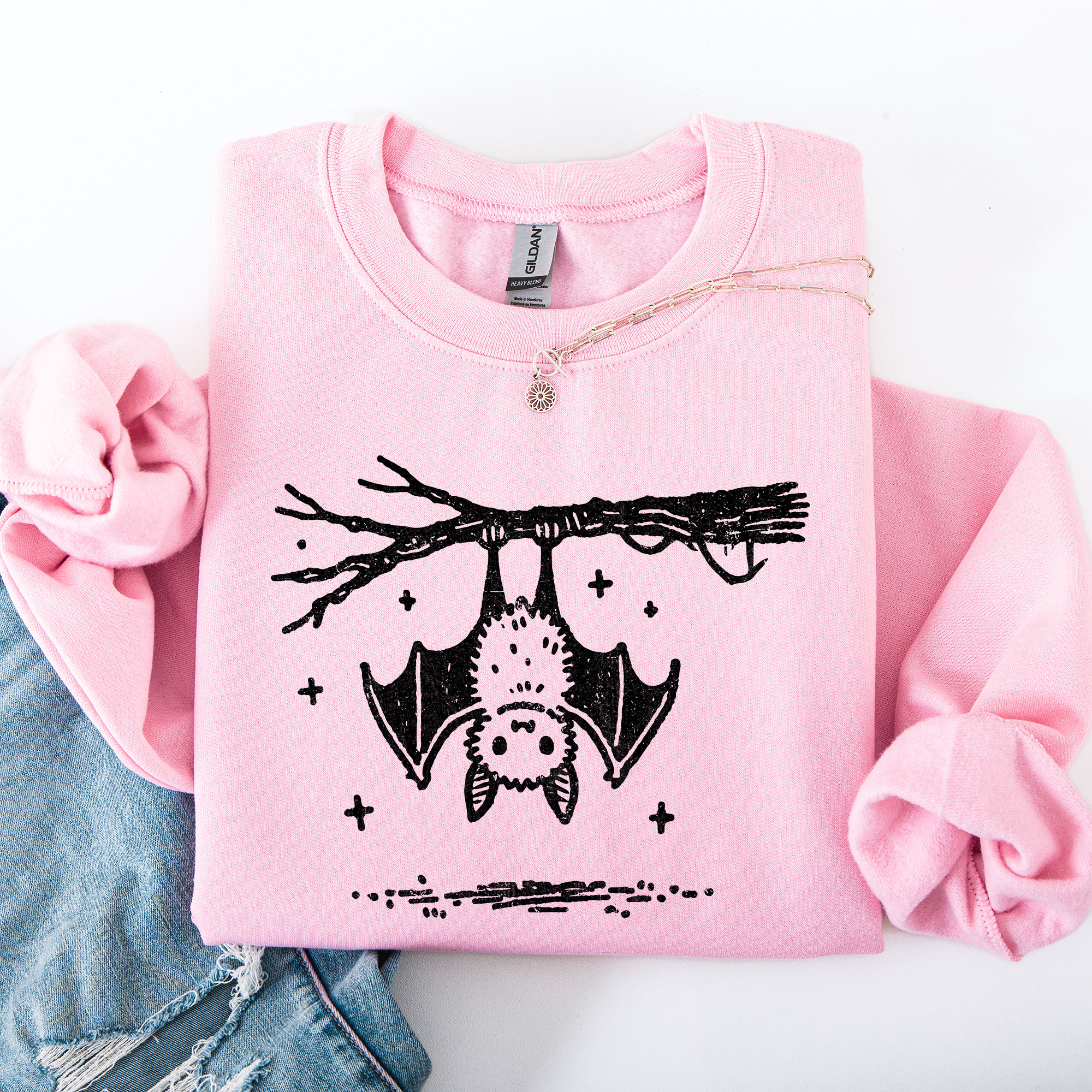 Bat Cute Adorable Halloween Graphic Illustration Cozy Fleece Playful Autumn Nightfall Sweatshirt