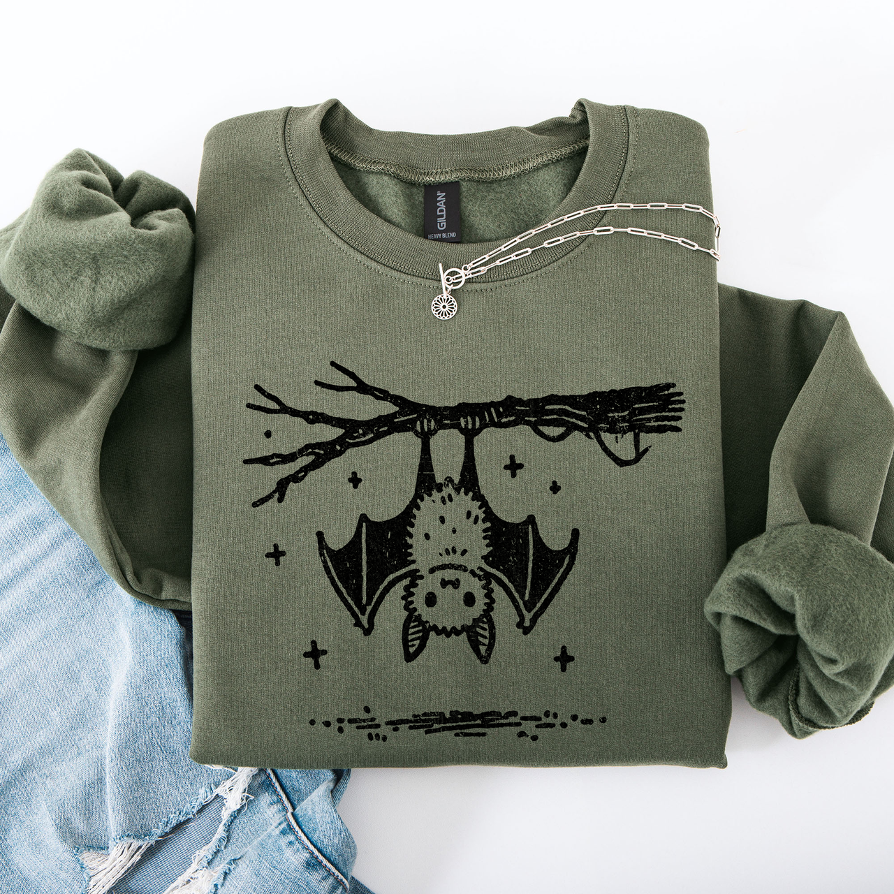 Bat Cute Adorable Halloween Graphic Illustration Cozy Fleece Playful Autumn Nightfall Sweatshirt