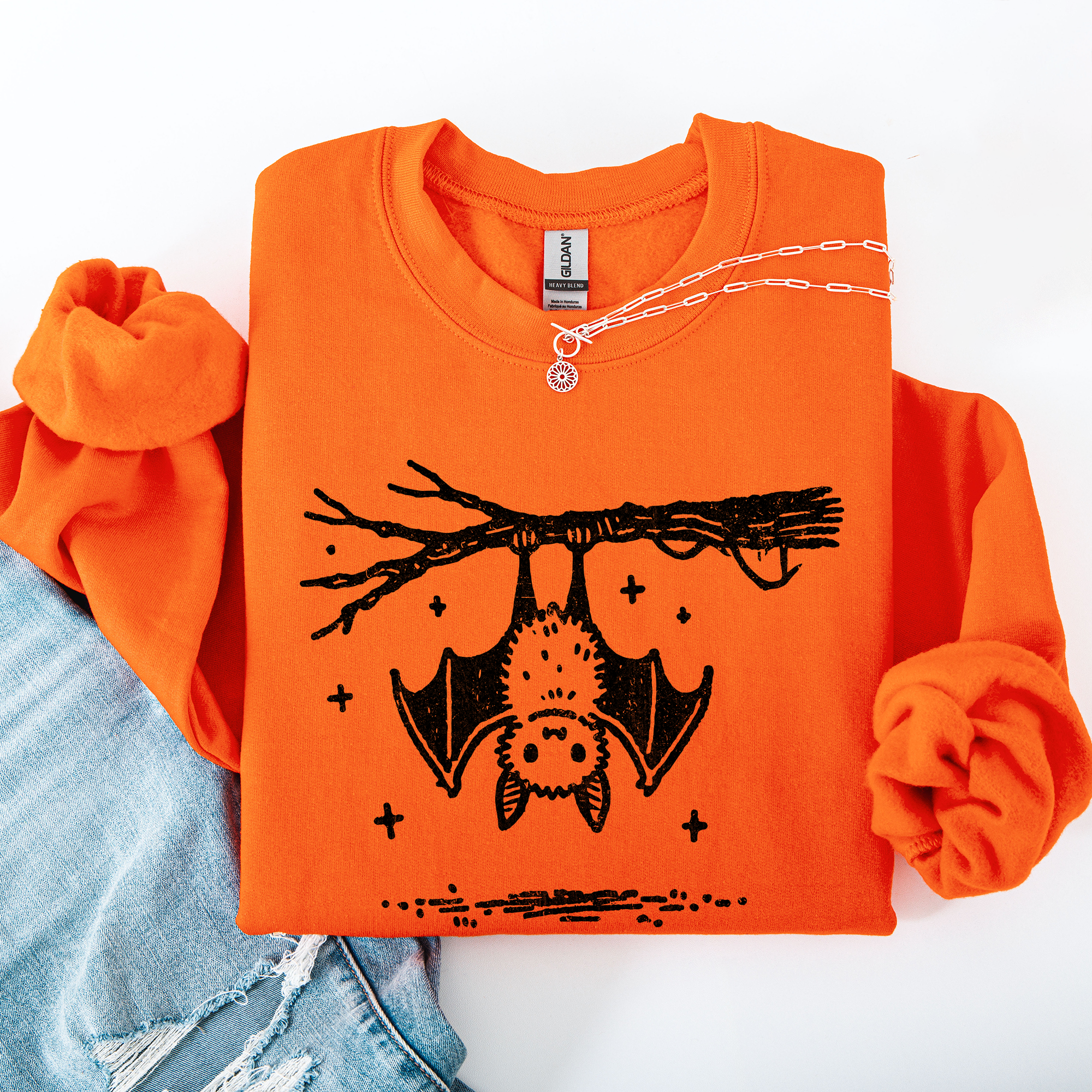Bat Cute Adorable Halloween Graphic Illustration Cozy Fleece Playful Autumn Nightfall Sweatshirt
