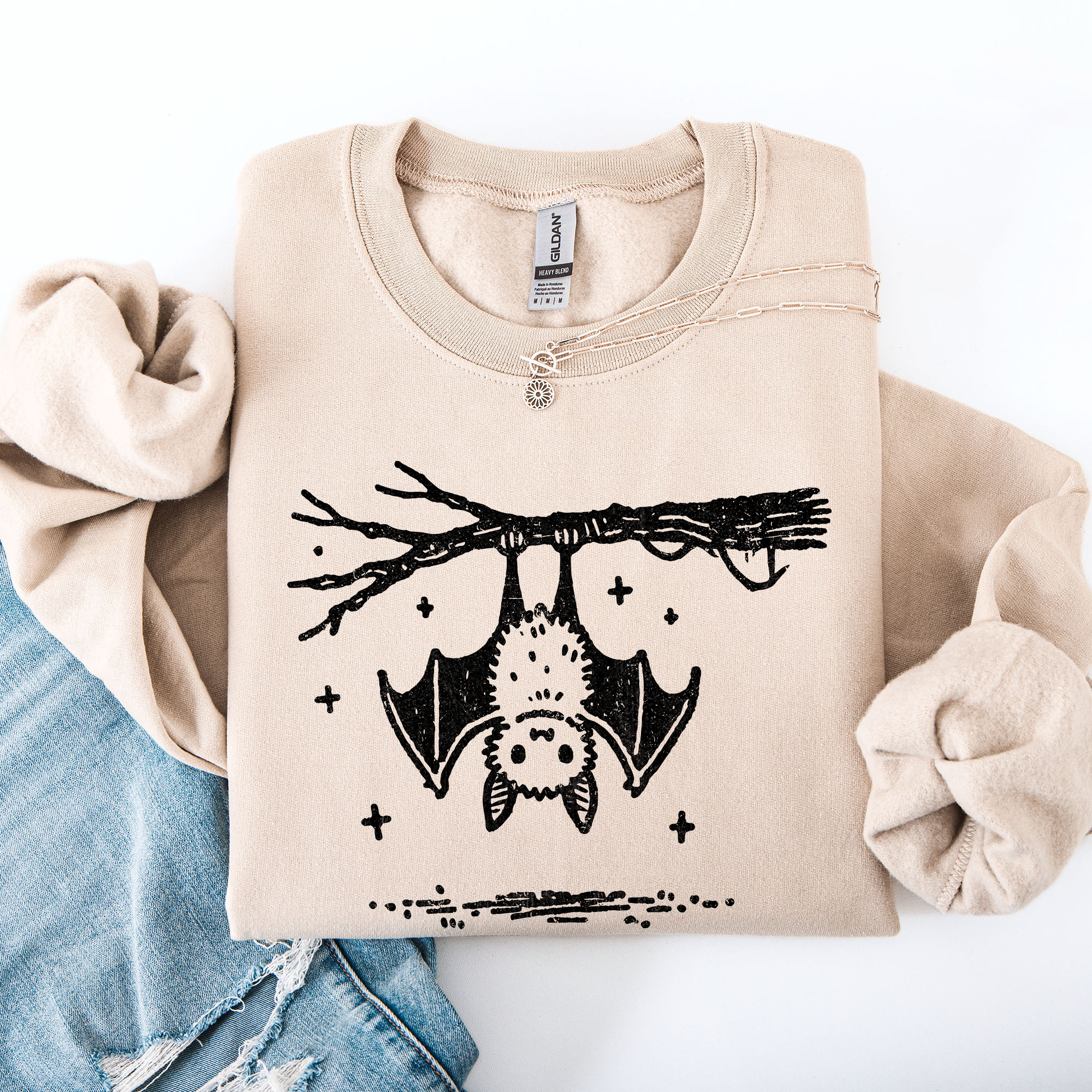 Bat Cute Adorable Halloween Graphic Illustration Cozy Fleece Playful Autumn Nightfall Sweatshirt