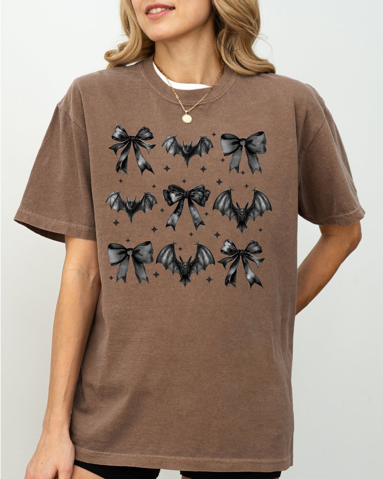 Bats and Black Bows Vampire Coquette Gothic Ribbons Lace Fangs Comfort Colors Tee
