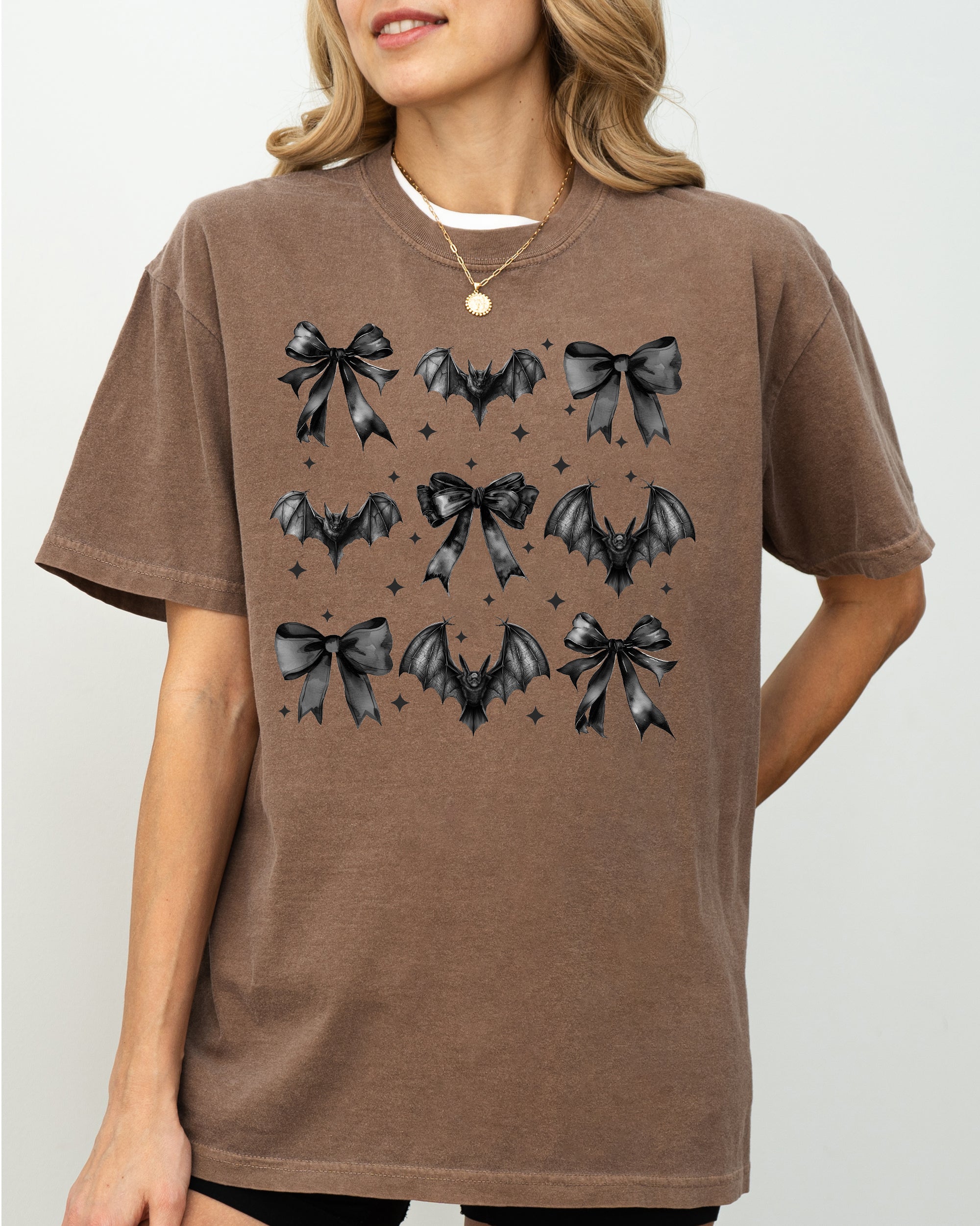 Bats and Black Bows Vampire Coquette Gothic Ribbons Lace Fangs Comfort Colors Tee