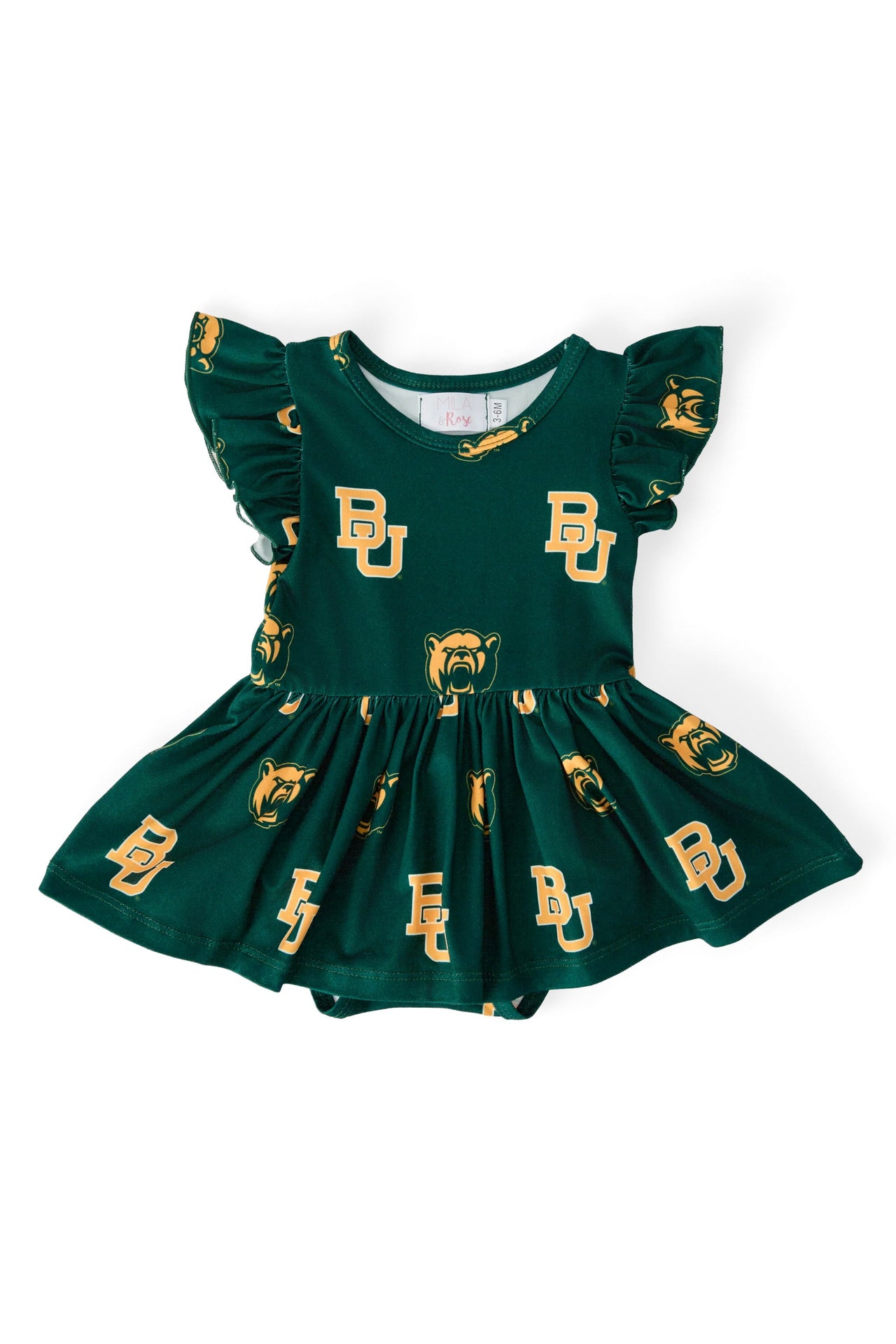 Baylor Green Bear S/S Flutter Twirl Bodysuit