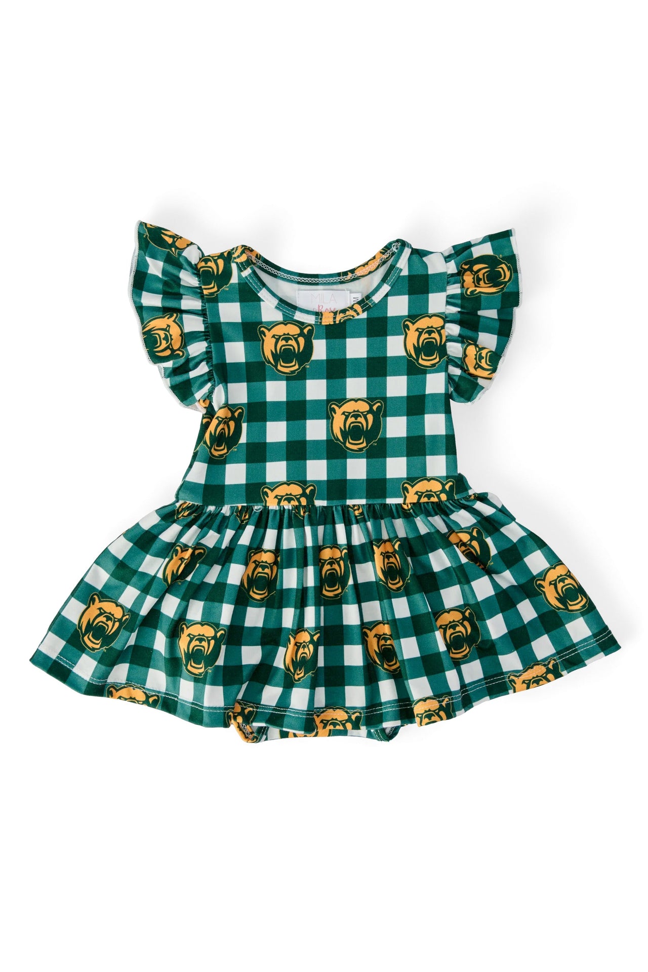 Baylor Plaid Bear S/S Flutter Twirl Bodysuit