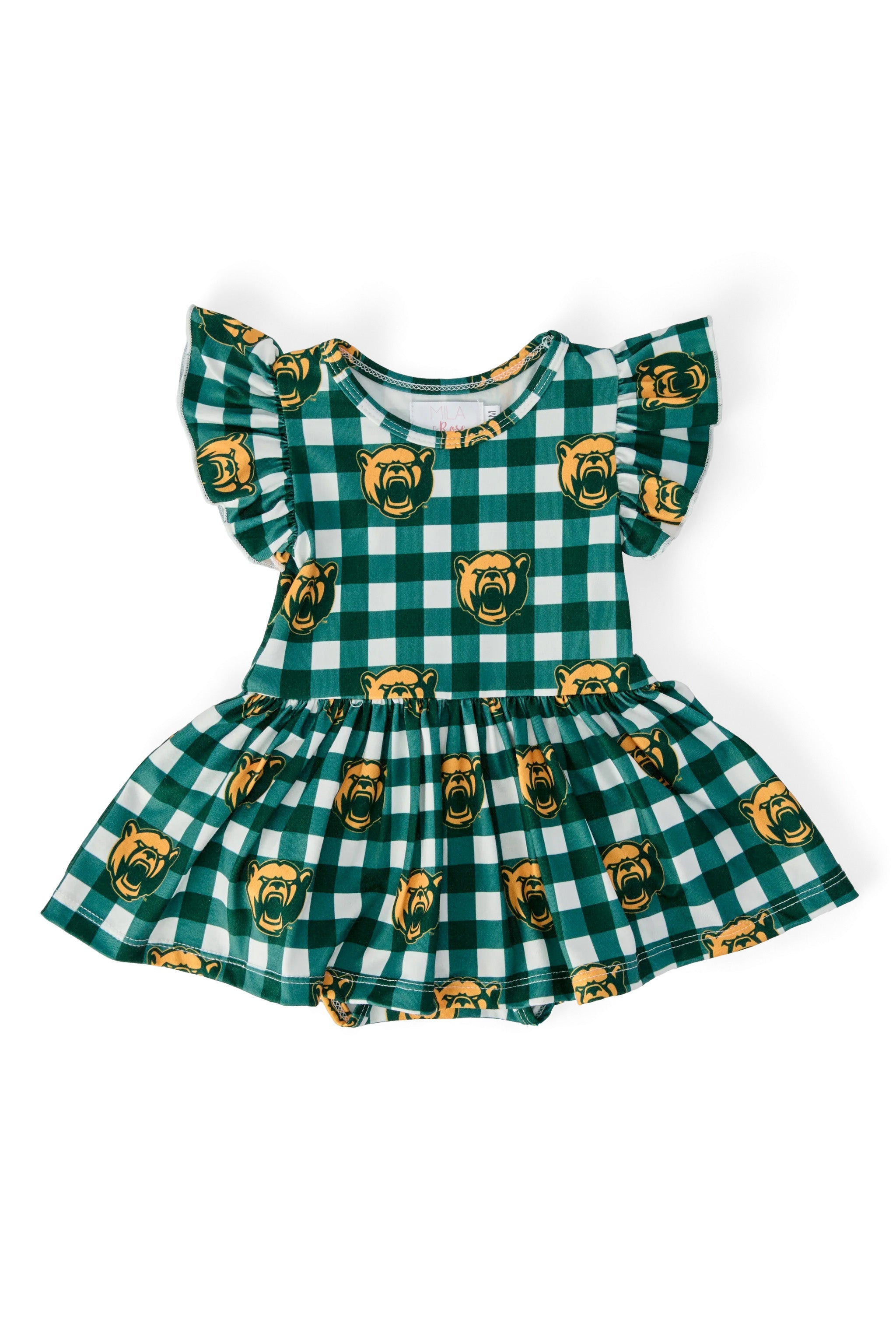 Baylor Plaid Bear S/S Flutter Twirl Bodysuit