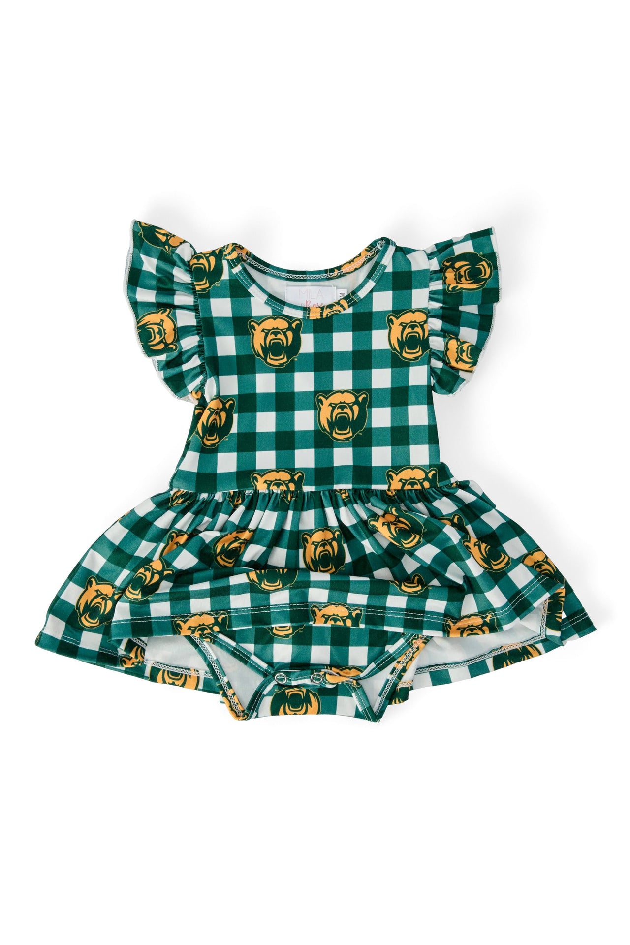Baylor Plaid Bear S/S Flutter Twirl Bodysuit