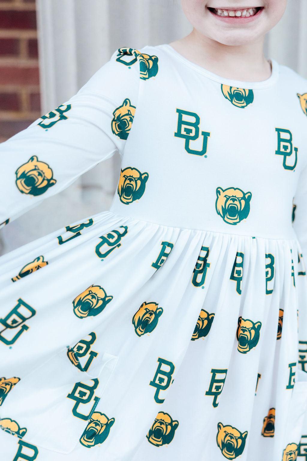 Baylor White Bear 3/4 Sleeve Pocket Twirl Dress