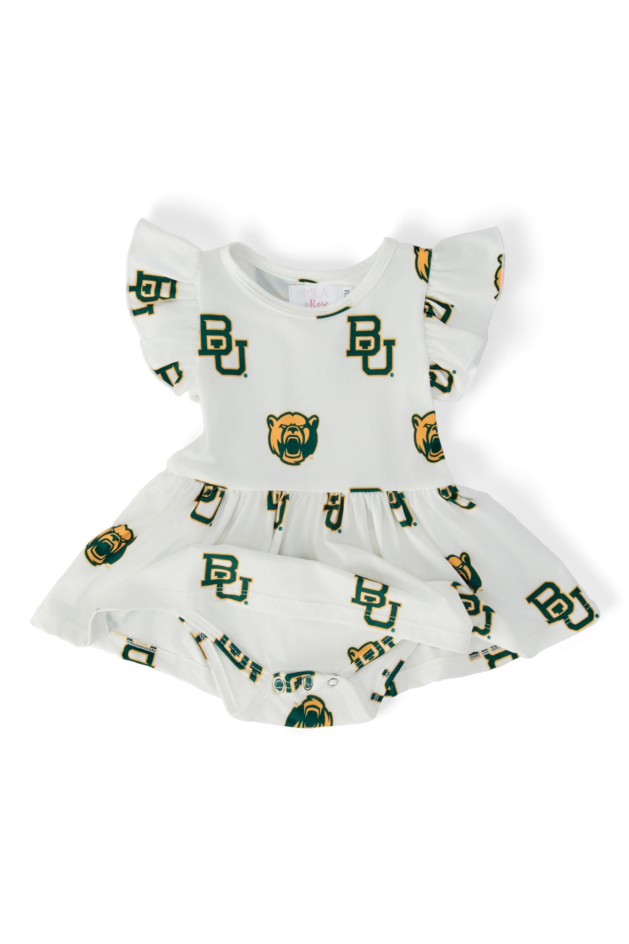 Baylor White Bear S/S Flutter Twirl Bodysuit