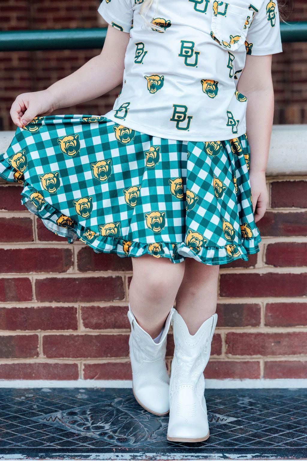 Baylor White Bear Ruffle Pocket Tee