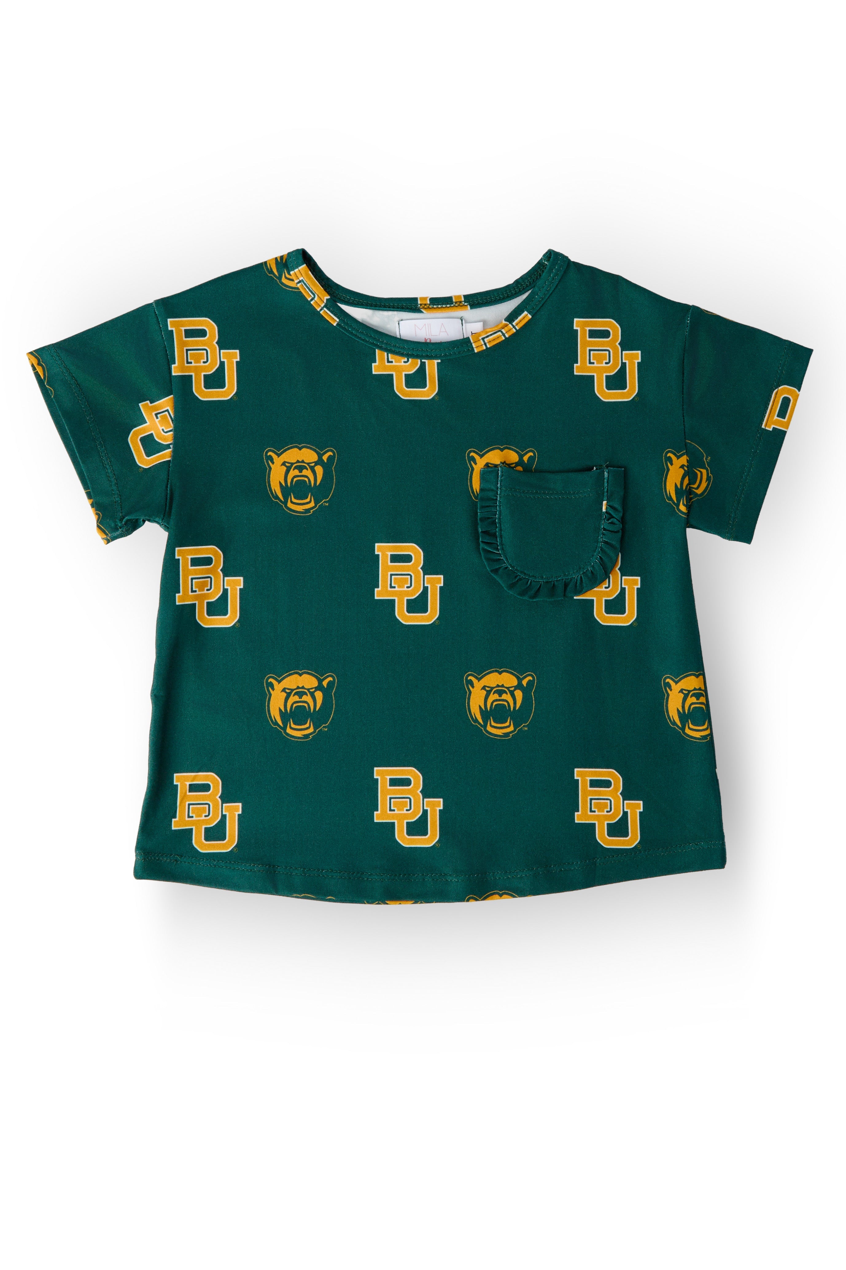 Baylor Green Bear Ruffle Pocket Tee
