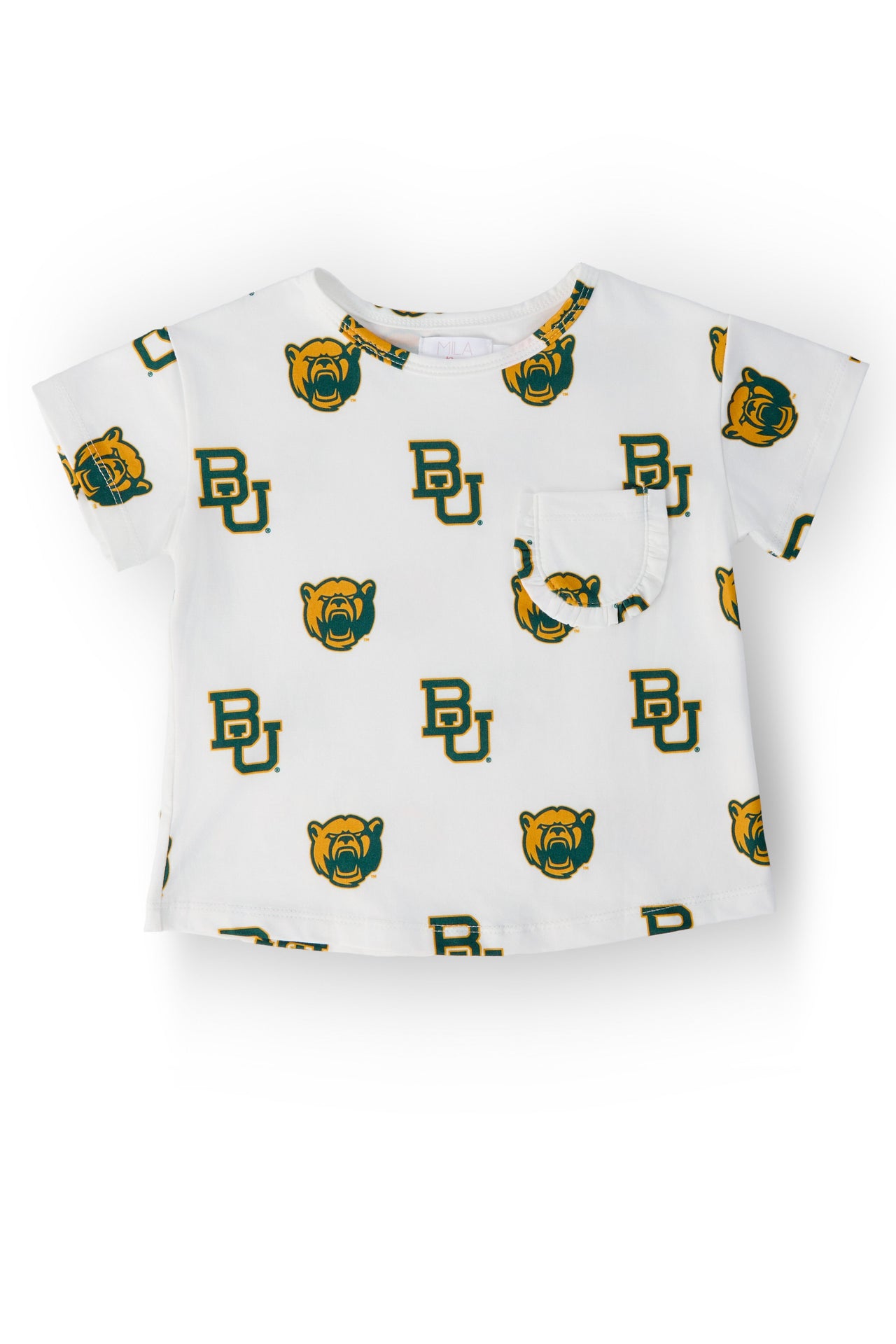 Baylor White Bear Ruffle Pocket Tee