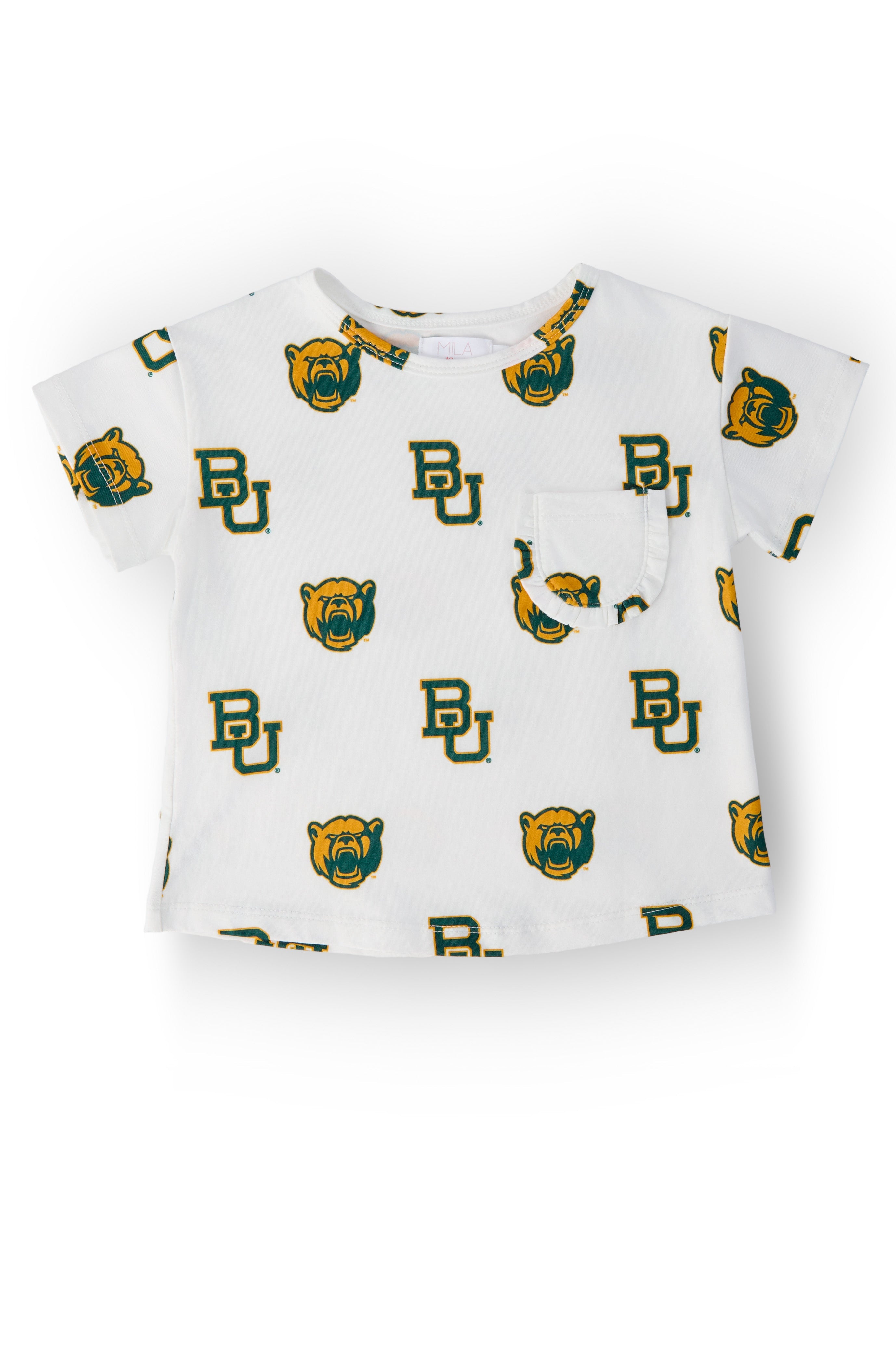 Baylor White Bear Ruffle Pocket Tee