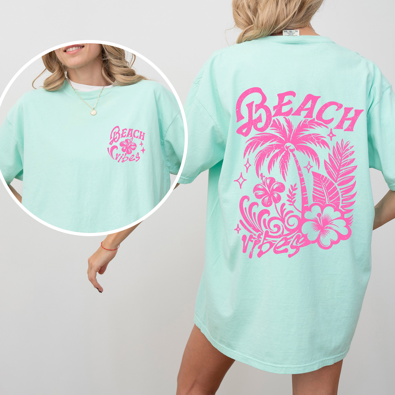 Beach Vibes Floral Hibiscus Retro Summer Front And Back Print Comfort Colors Tee