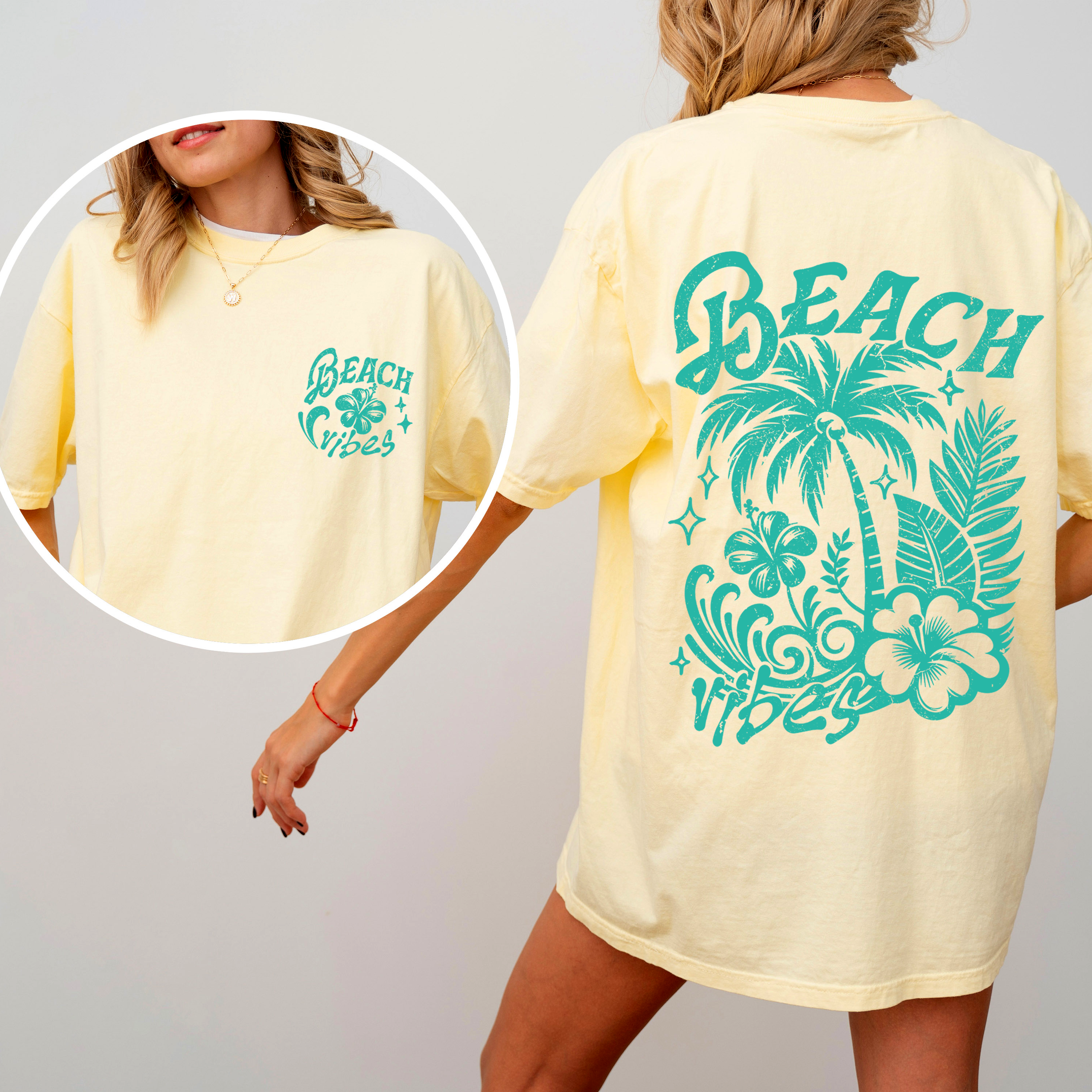 Beach Vibes Hibiscus Flower Retro Summer Sunshine Coastal Paradise Comfort Colors Tee