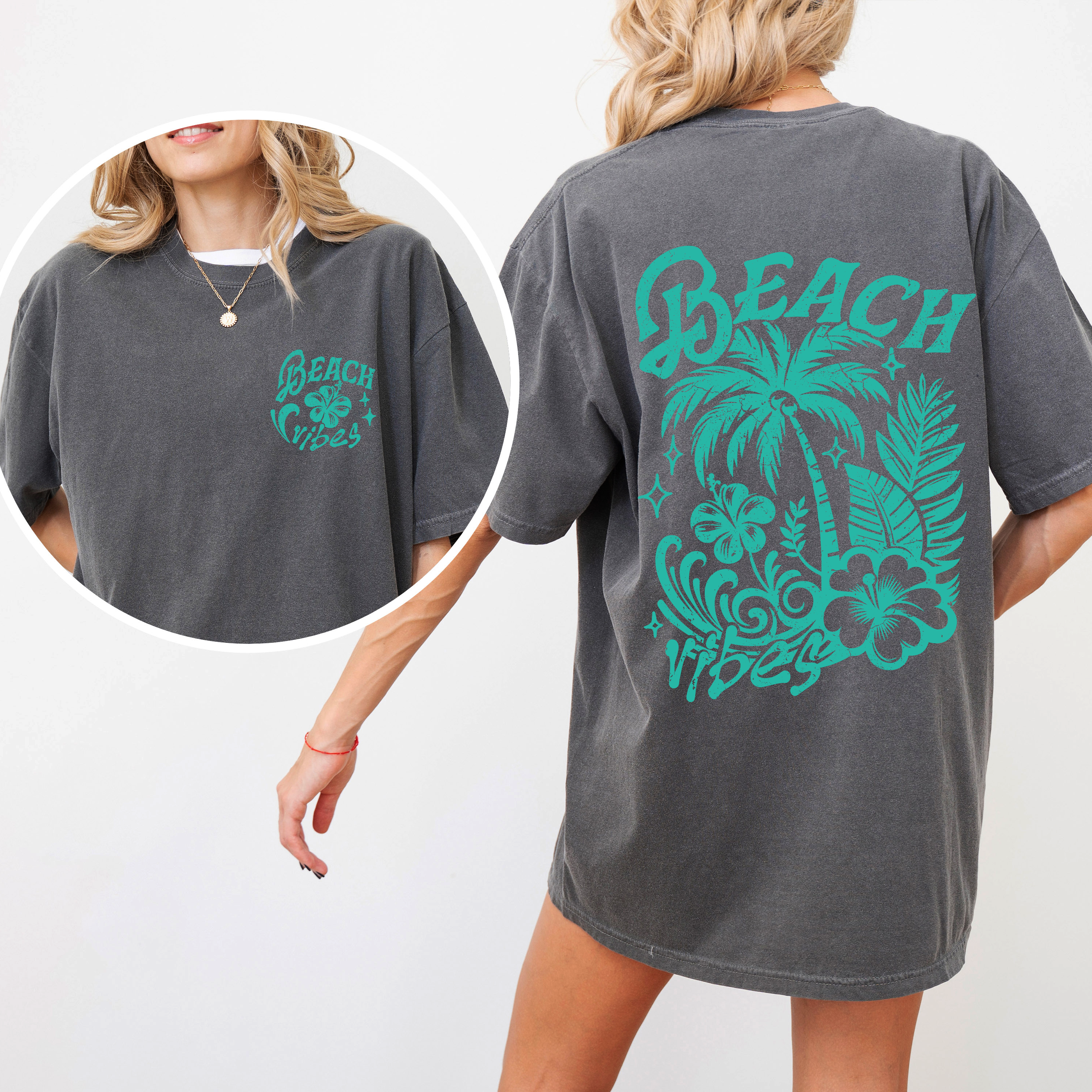 Beach Vibes Hibiscus Flower Retro Summer Sunshine Coastal Paradise Comfort Colors Tee