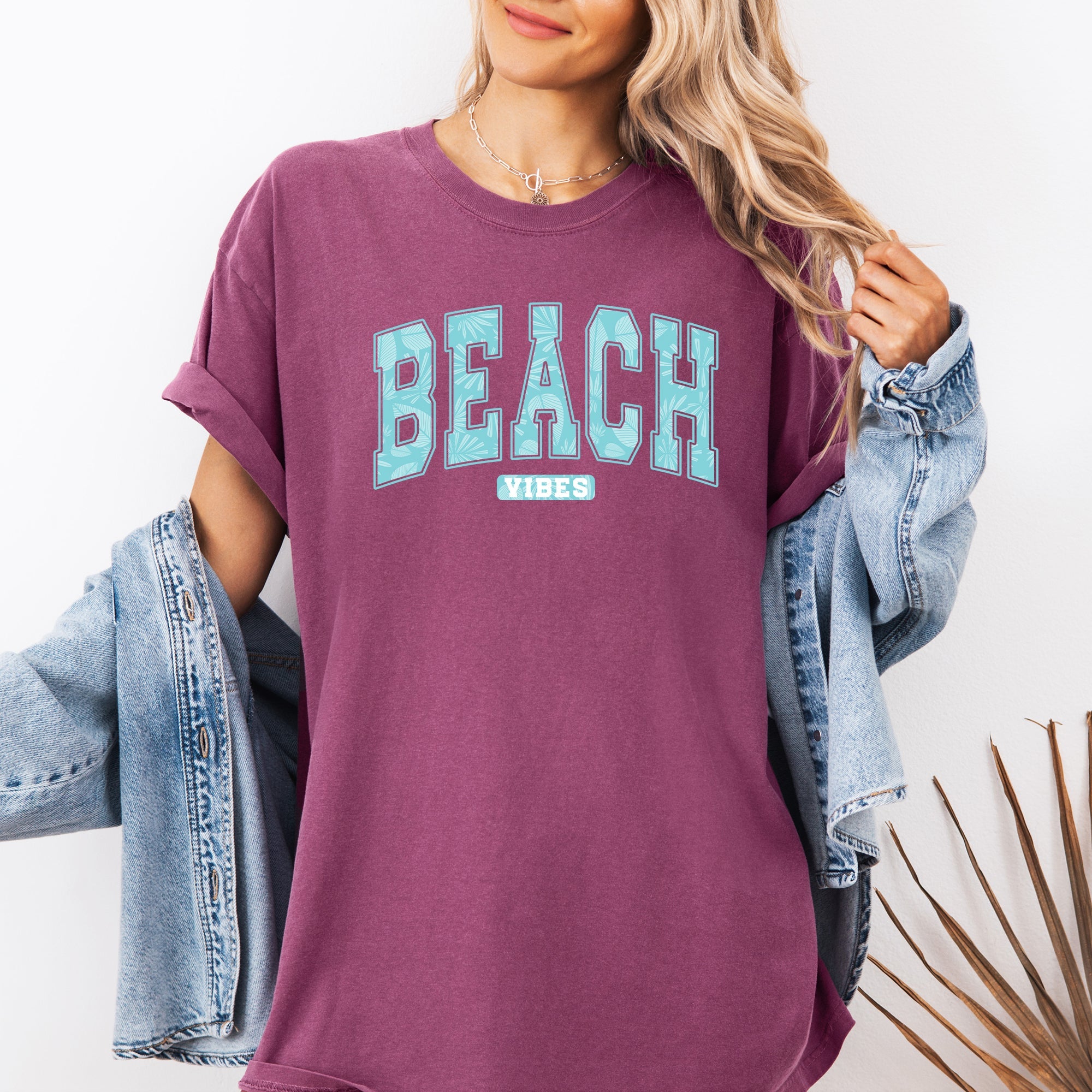 Beach Vibes Varsity Retro Palm Trees Summer Sunset Surfboard Breeze Comfort Colors Tee