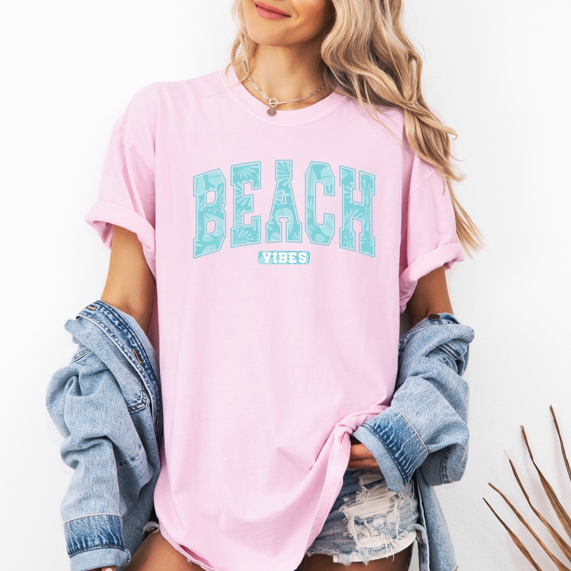 Beach Vibes Varsity Retro Palm Trees Summer Sunset Surfboard Breeze Comfort Colors Tee
