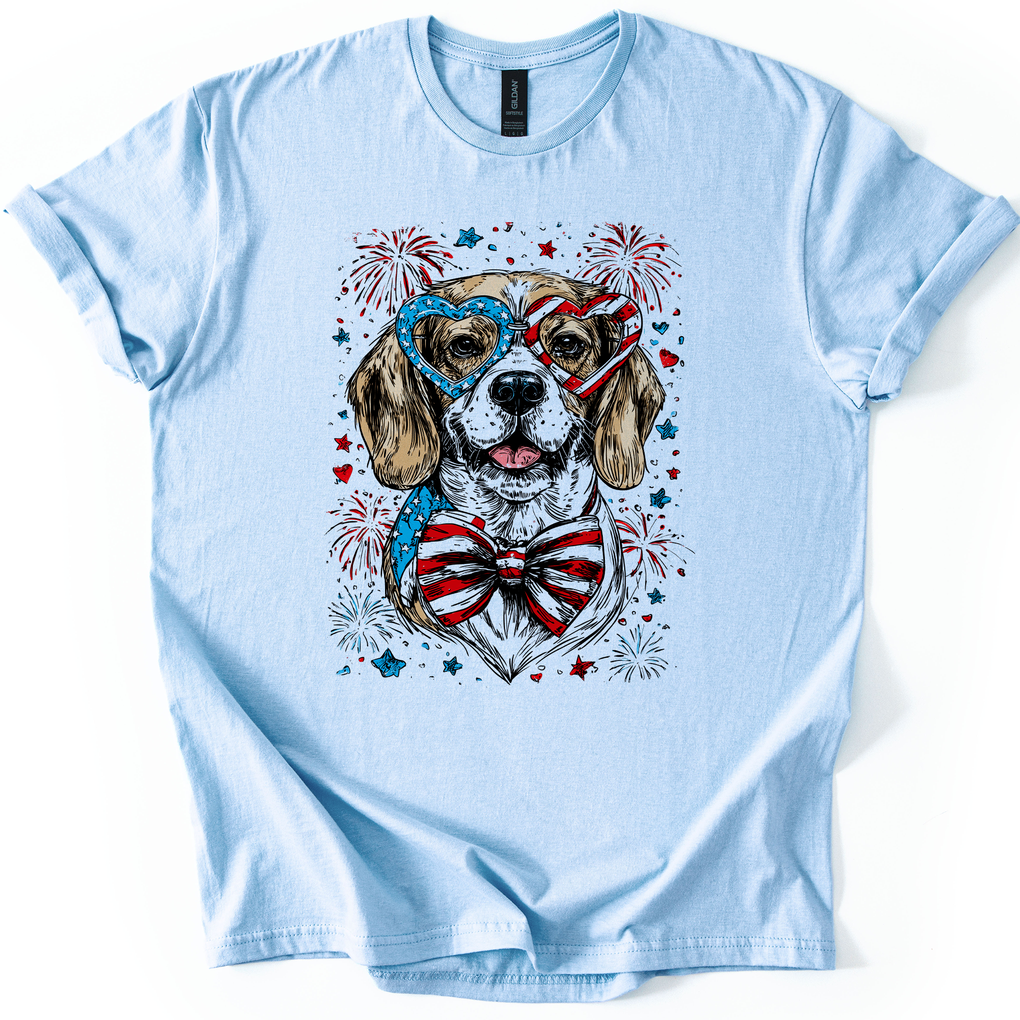 Beagle Patriotic Dog USA Fourth Of July Pet Lover Pride American Flag Graphic Tee