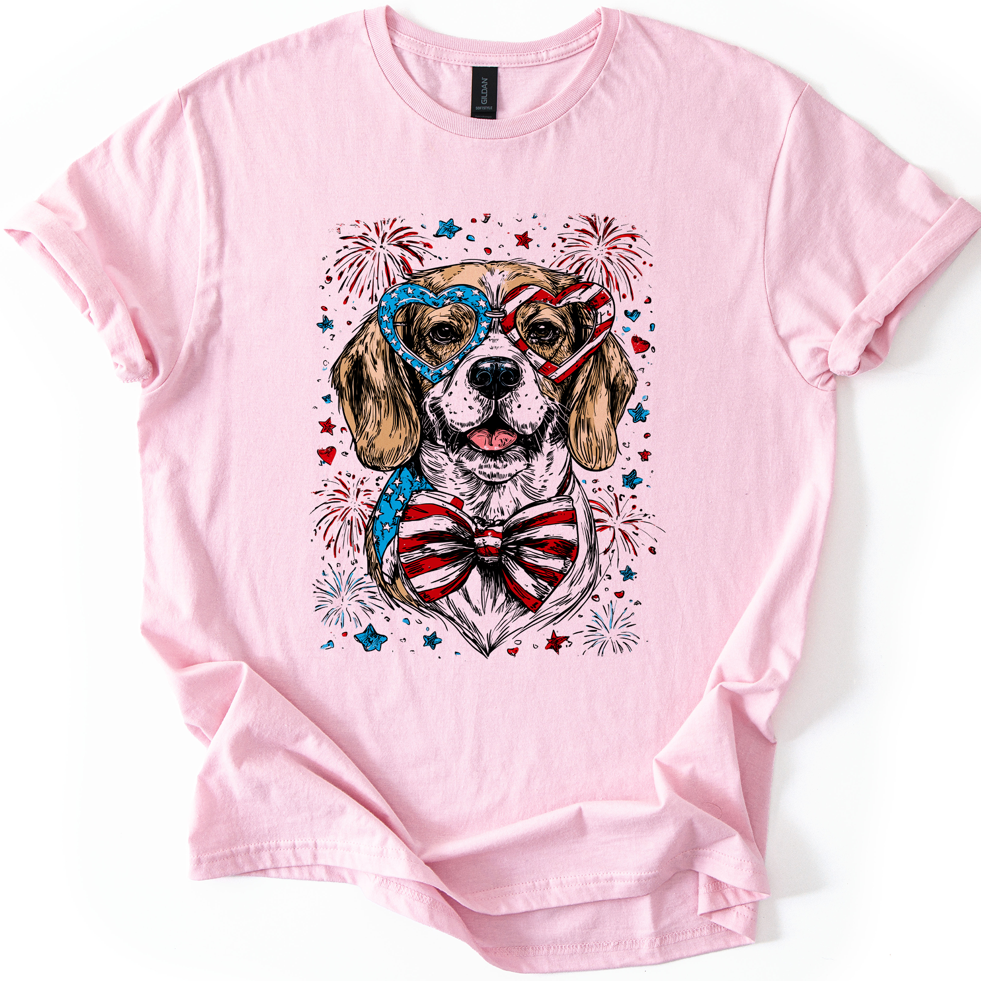 Beagle Patriotic Dog USA Fourth Of July Pet Lover Pride American Flag Graphic Tee