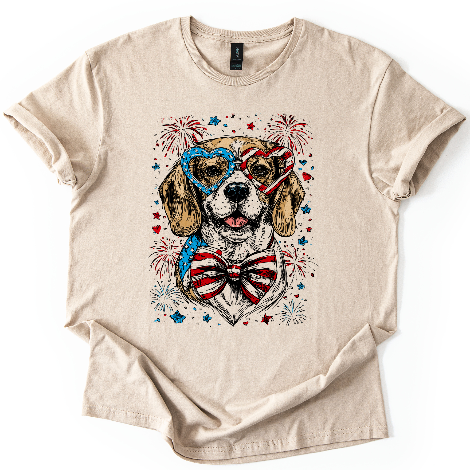 Beagle Patriotic Dog USA Fourth Of July Pet Lover Pride American Flag Graphic Tee