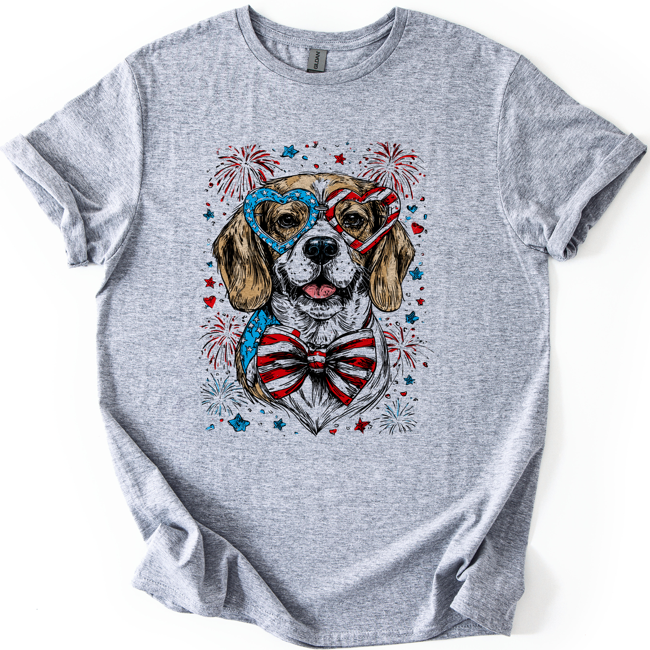 Beagle Patriotic Dog USA Fourth Of July Pet Lover Pride American Flag Graphic Tee
