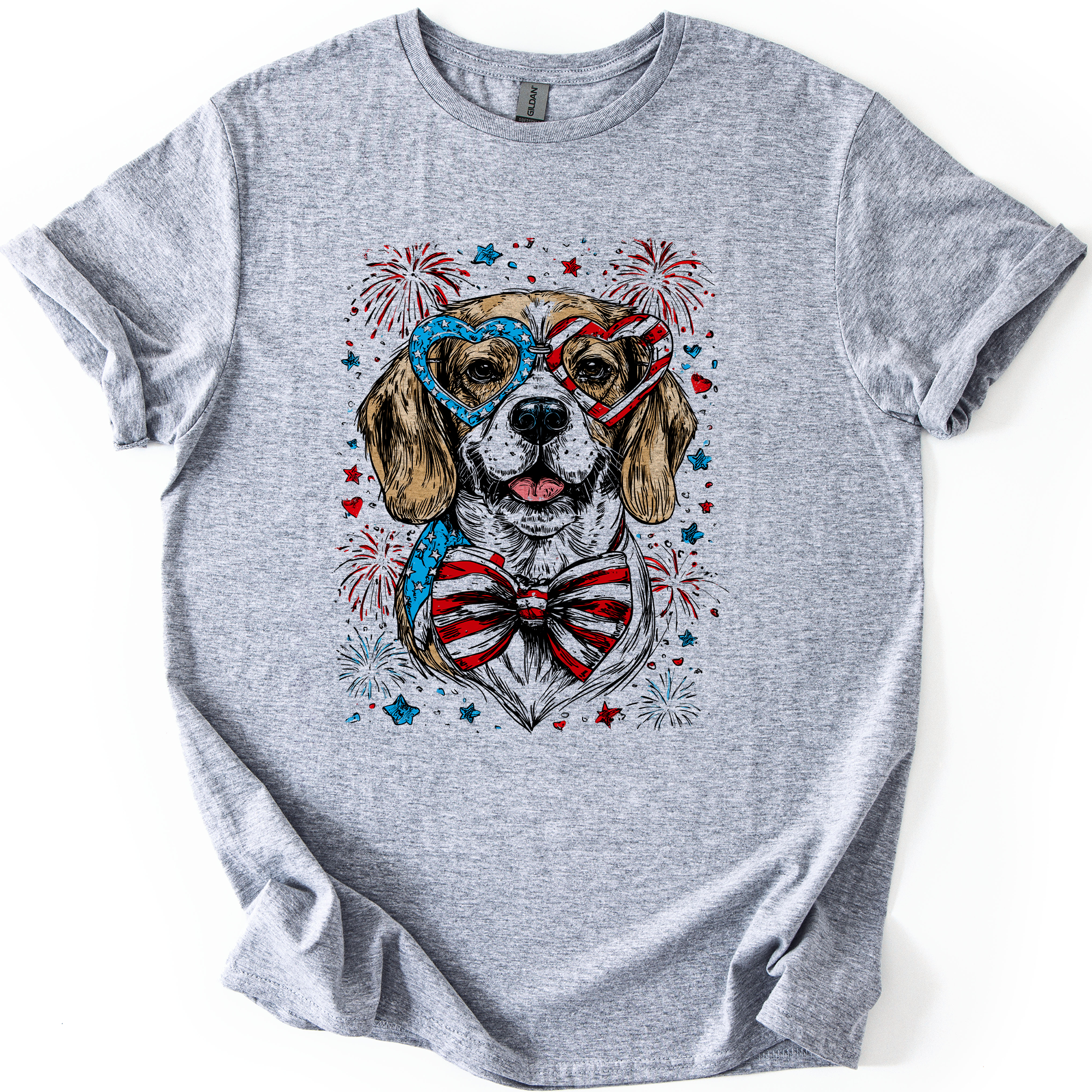 Beagle Patriotic Dog USA Fourth Of July Pet Lover Pride American Flag Graphic Tee
