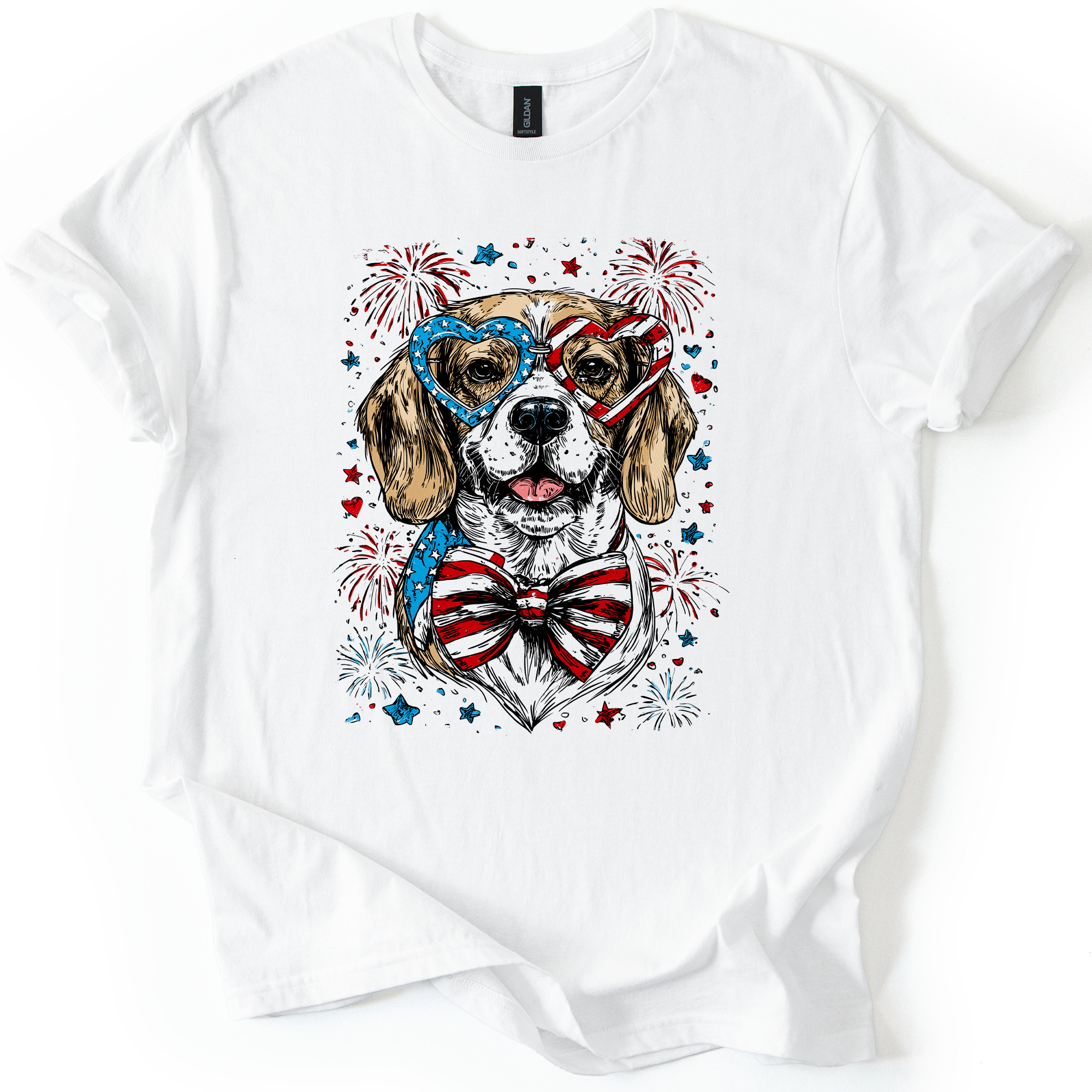 Beagle Patriotic Dog USA Fourth Of July Pet Lover Pride American Flag Graphic Tee