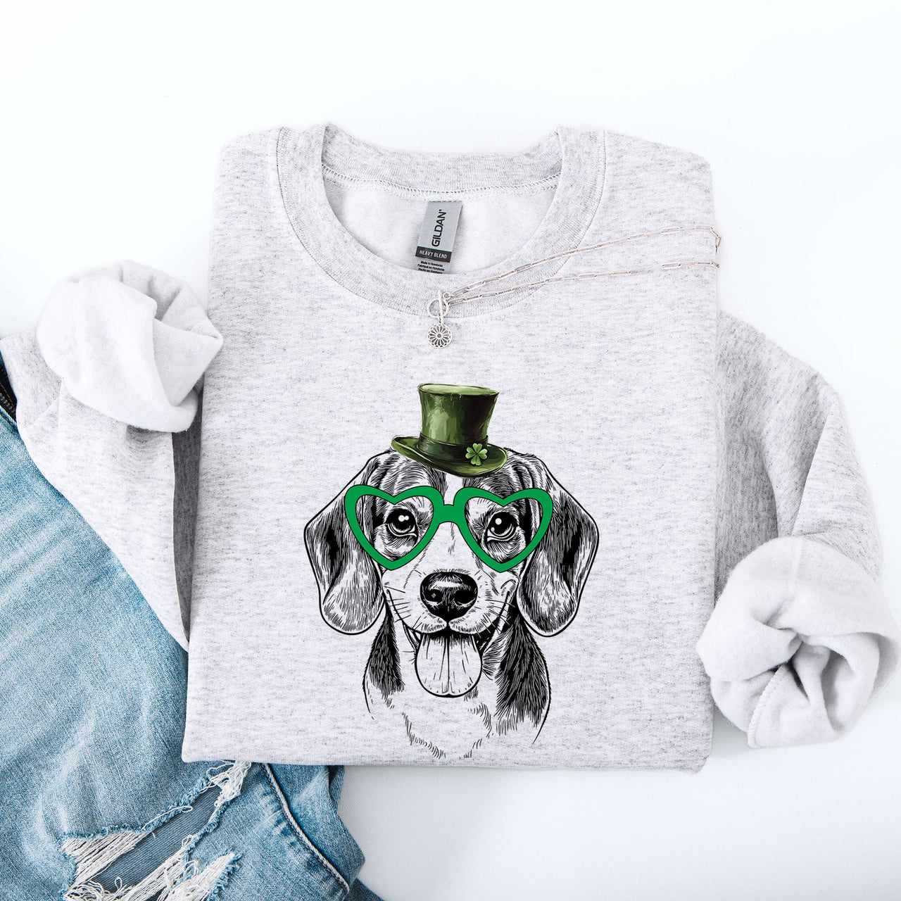 Beagle Adorable Dog St Patrick's Day Lucky Irish Cozy Cartoon Style Graphic Sweatshirt